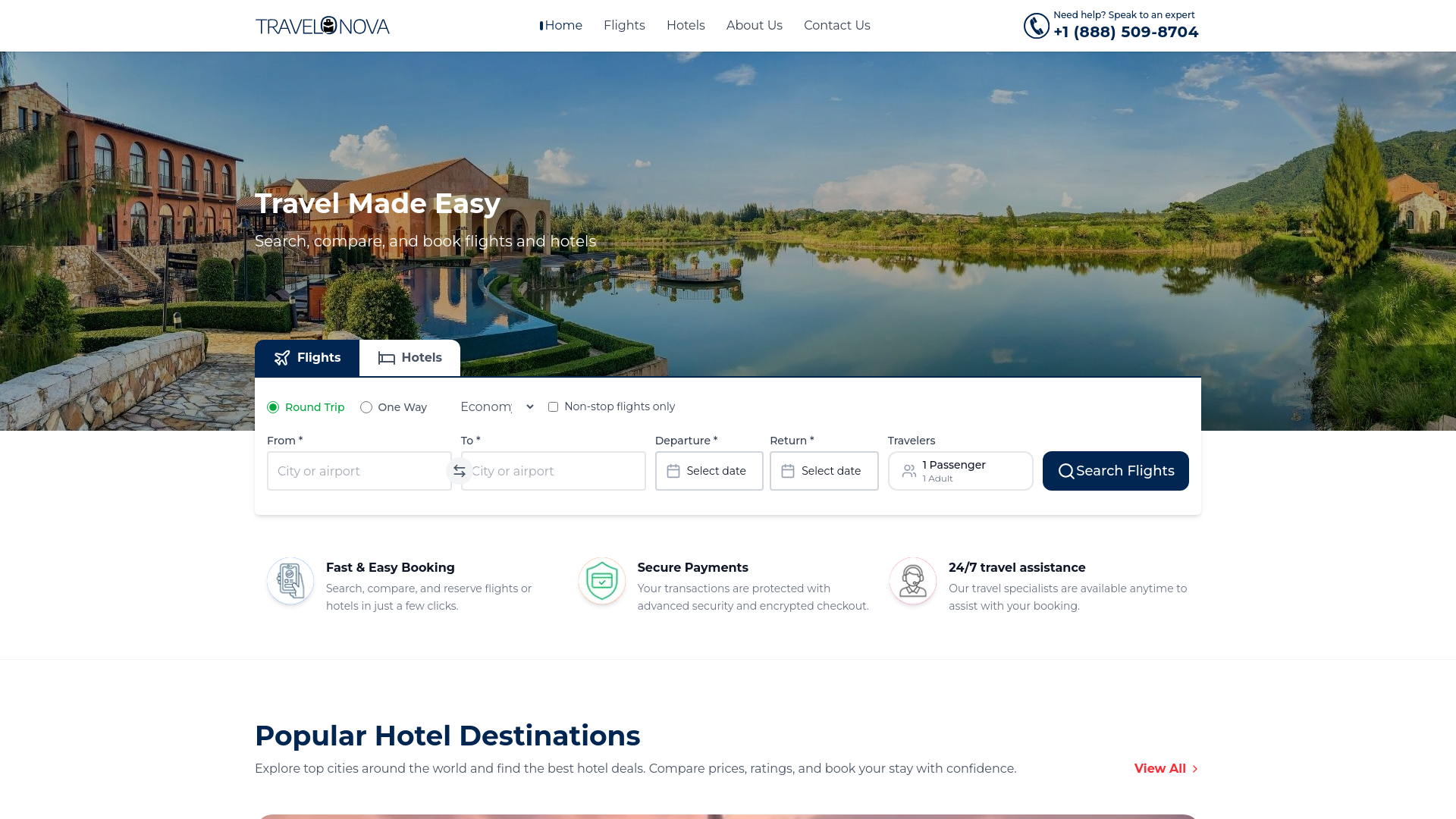 website screenshot of https://travelonova.com/