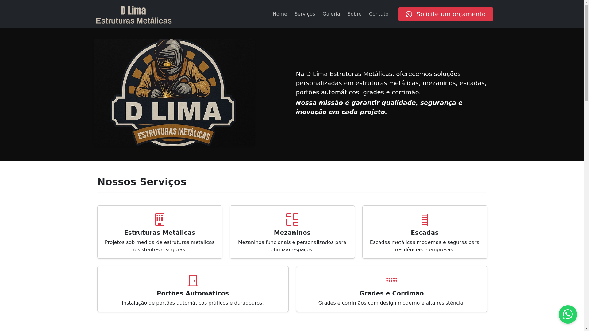 website screenshot of https://dlimaestruturasmetalicas.com.br/