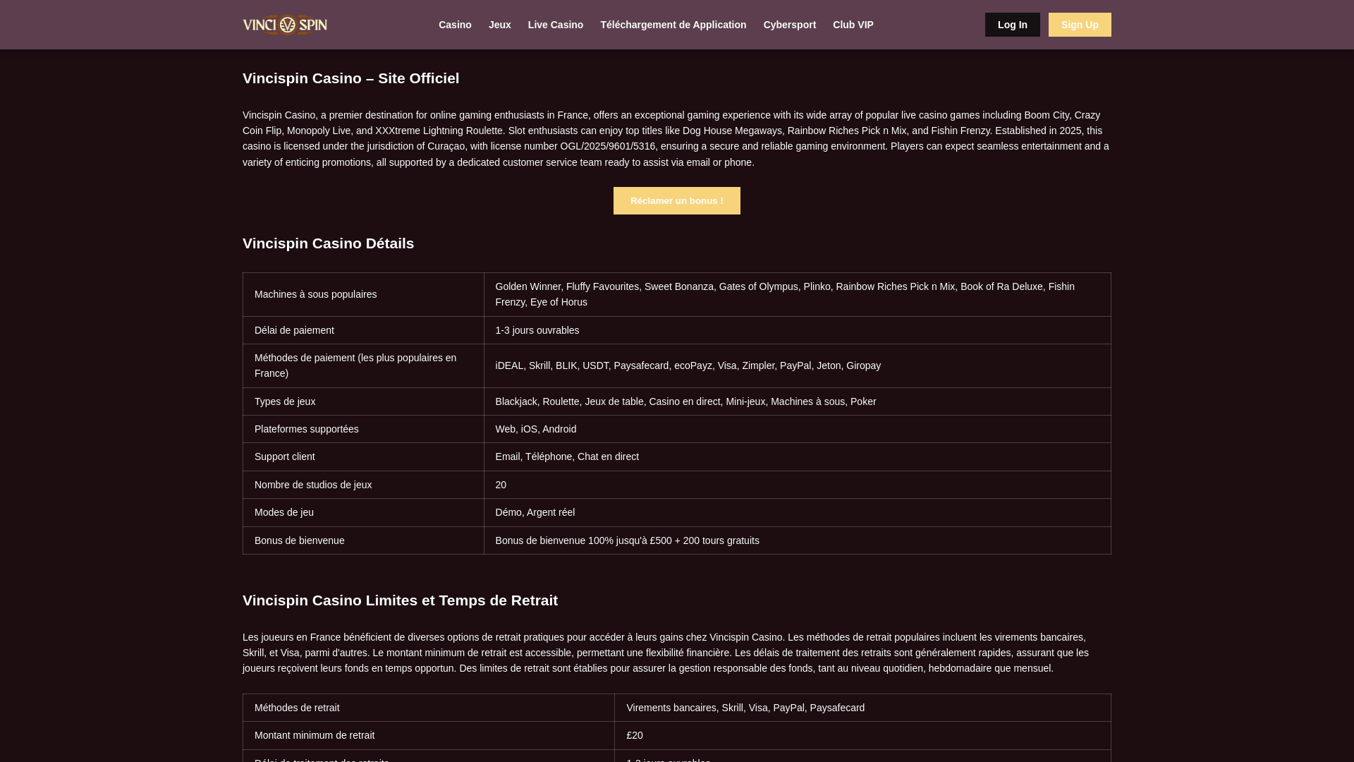 website screenshot of https://vincispin1-fr.pages.dev/