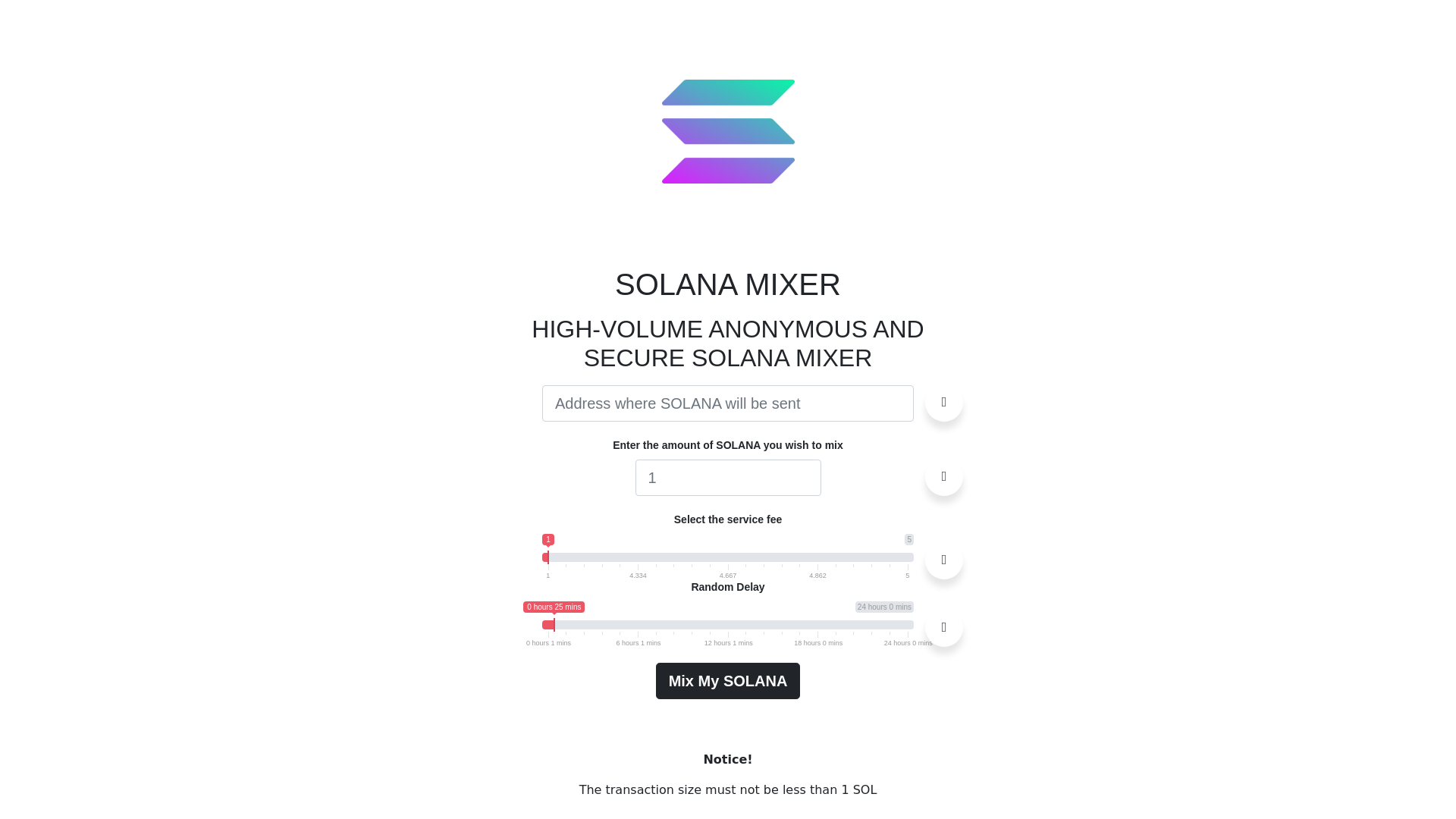 website screenshot of https://solana-mix.top/