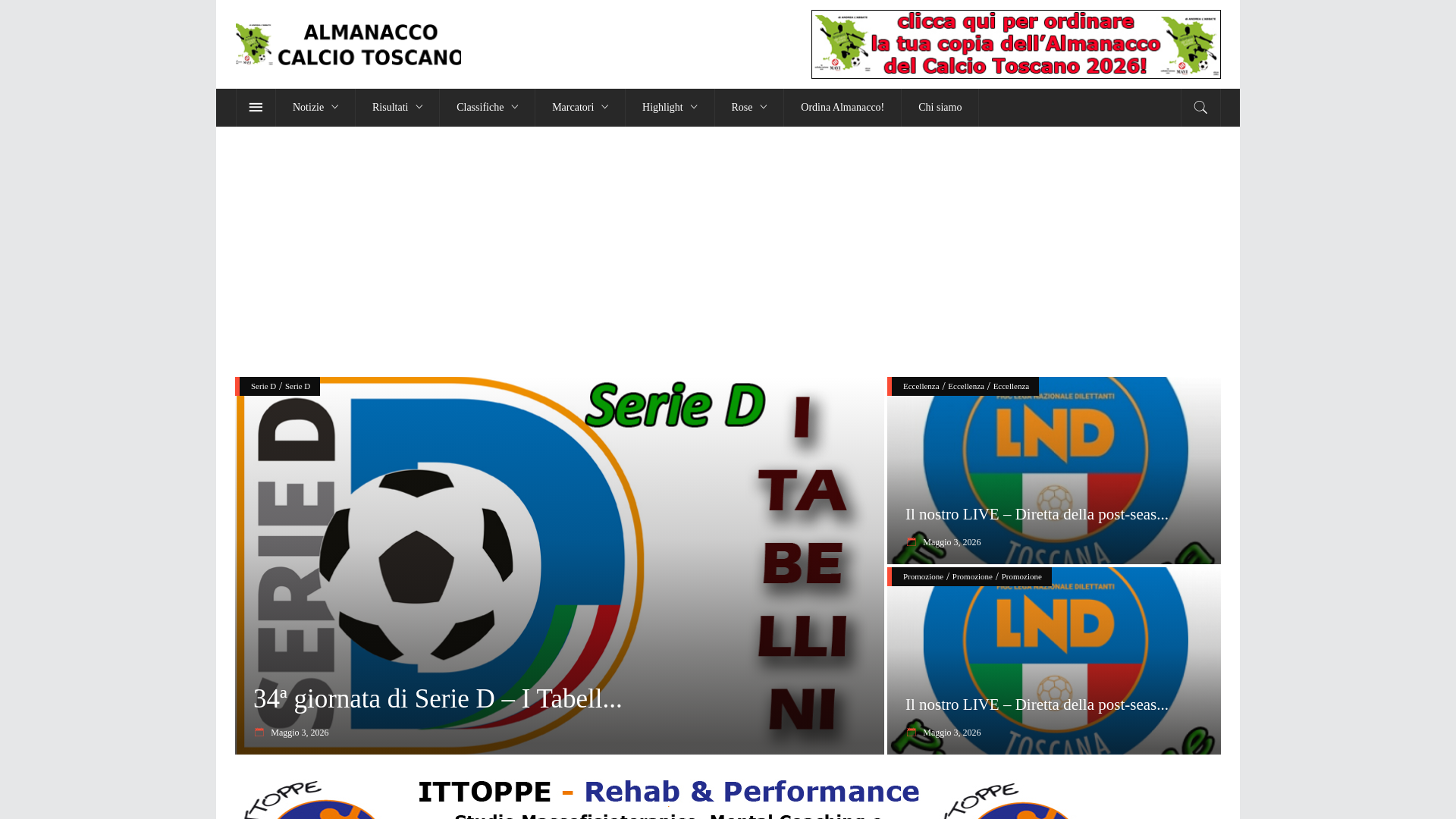 website screenshot of https://almanaccocalciotoscano.it