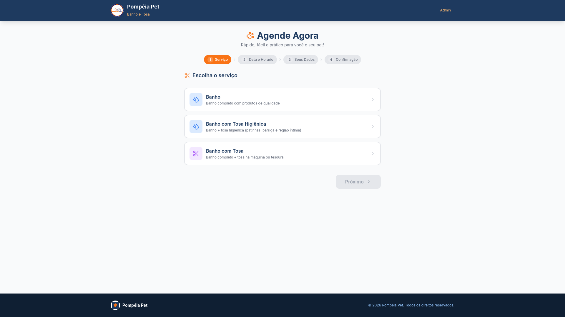 website screenshot of https://agendamentopompeiapet.com