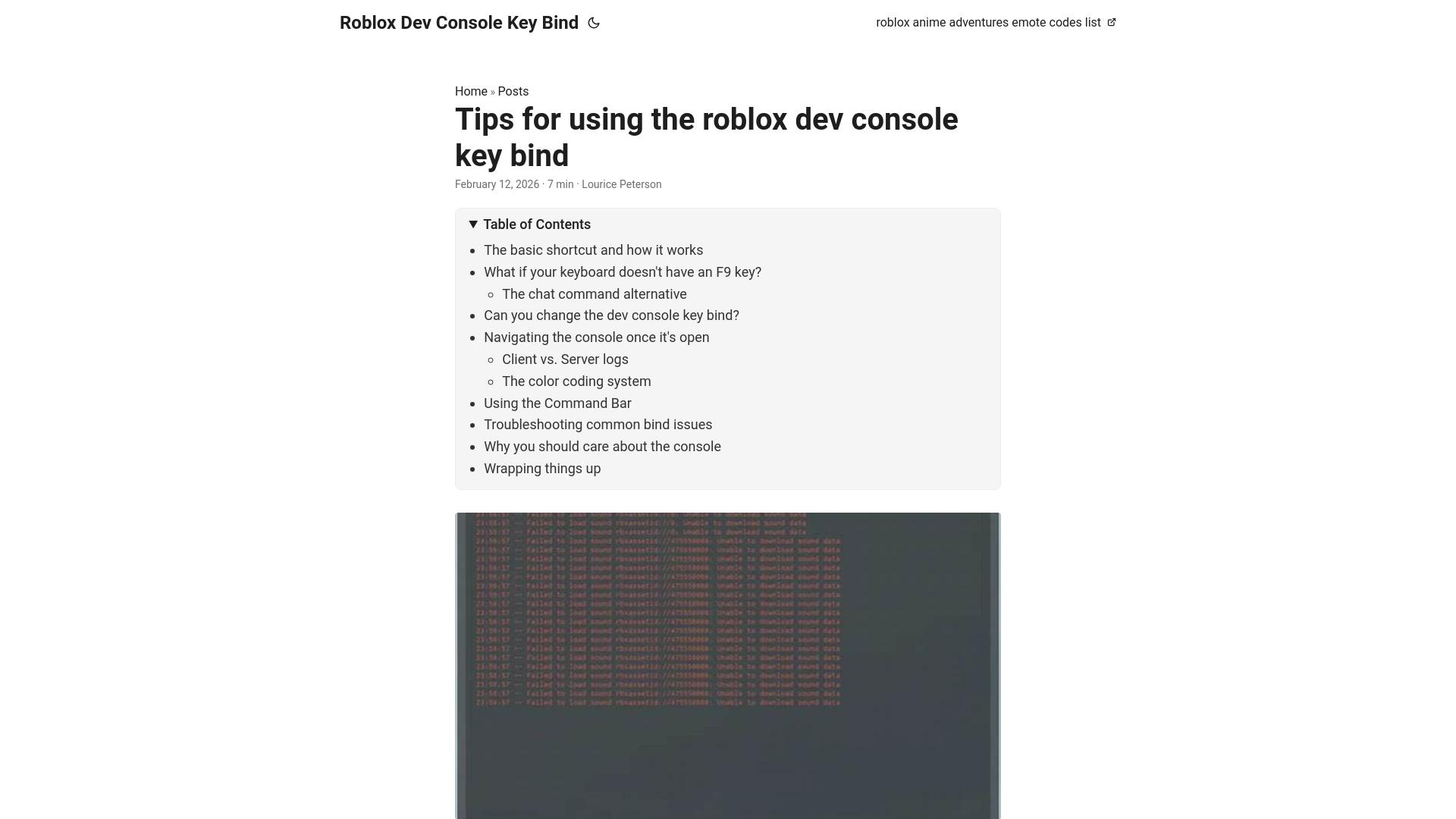 website screenshot of https://roblox-dev-console-key-bind.pages.dev/