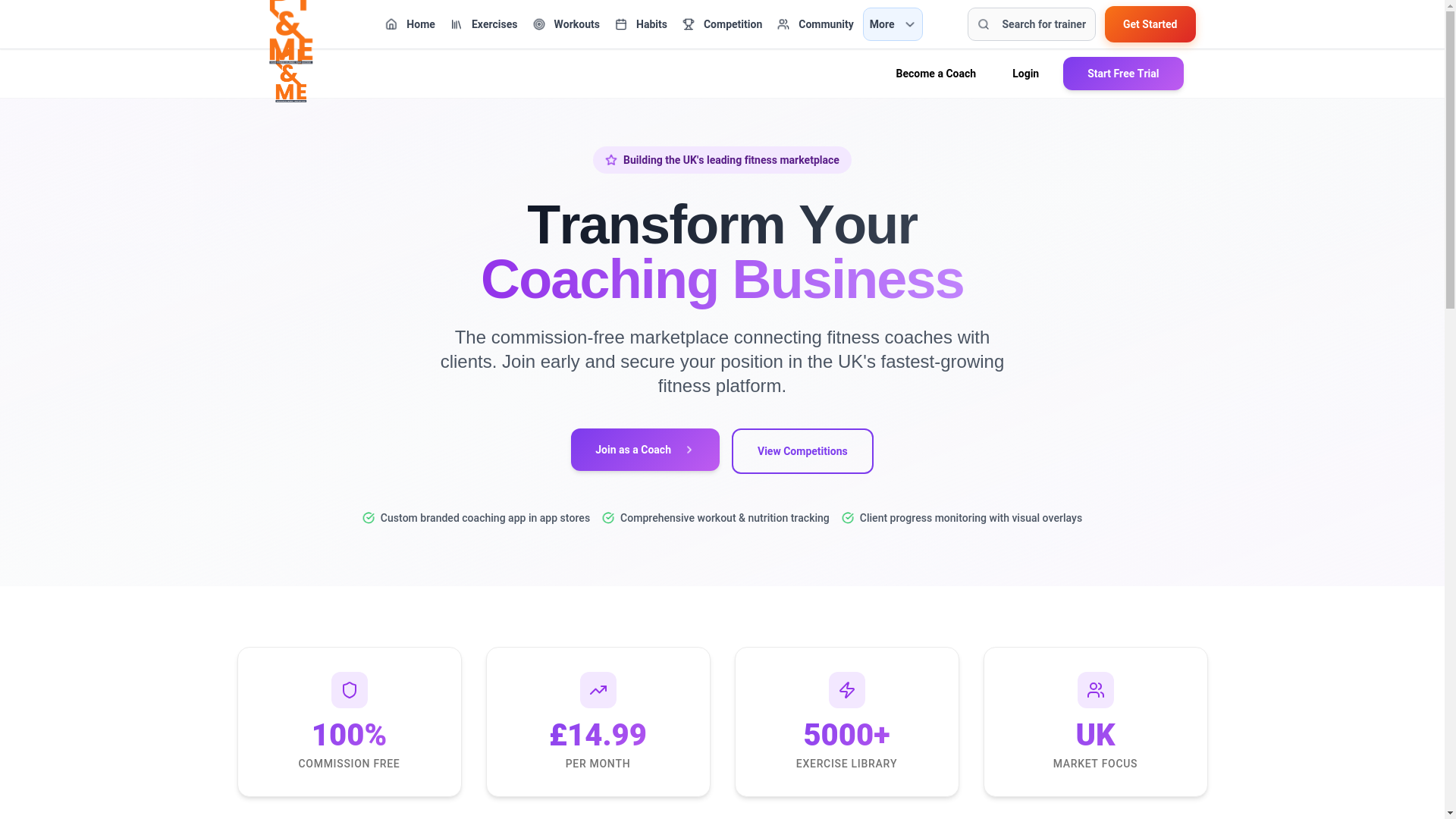 website screenshot of https://ptandmeapp.com/