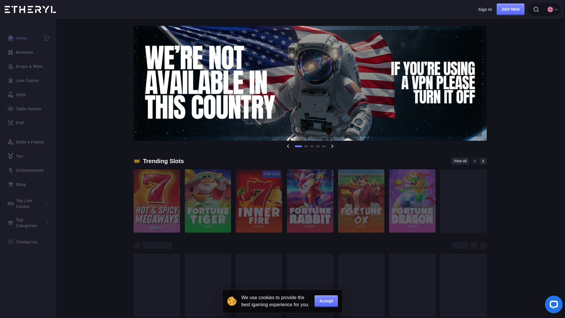 website screenshot of https://casinoetheryl.store/