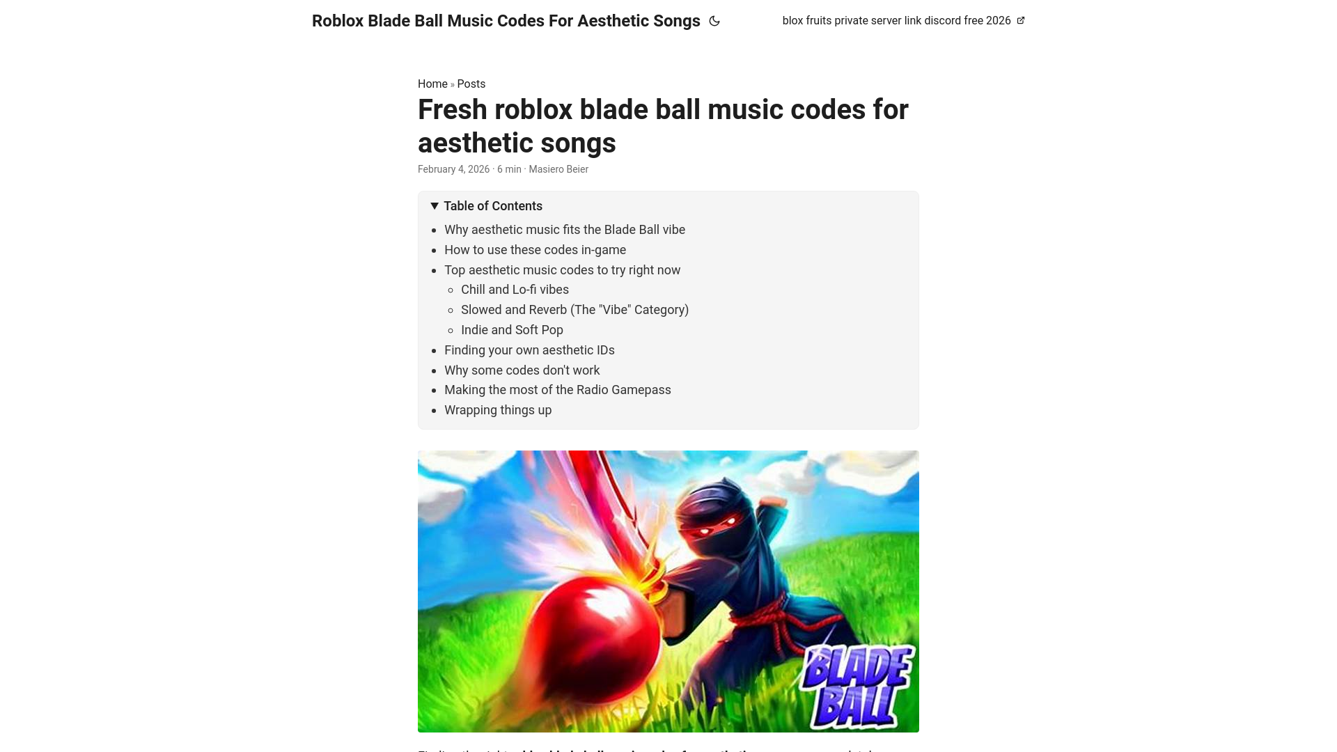 website screenshot of https://roblox-blade-ball-music-codes-for-aesthetic-songs.pages.dev/