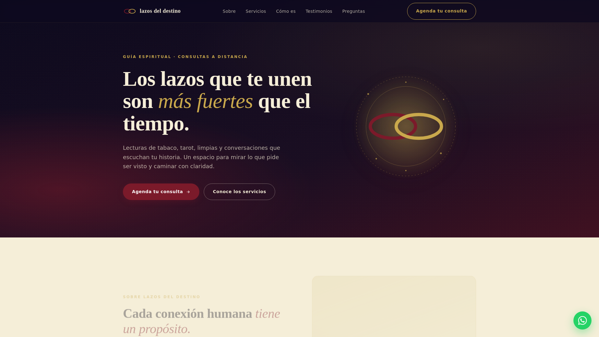 website screenshot of https://lazosdestino.com/