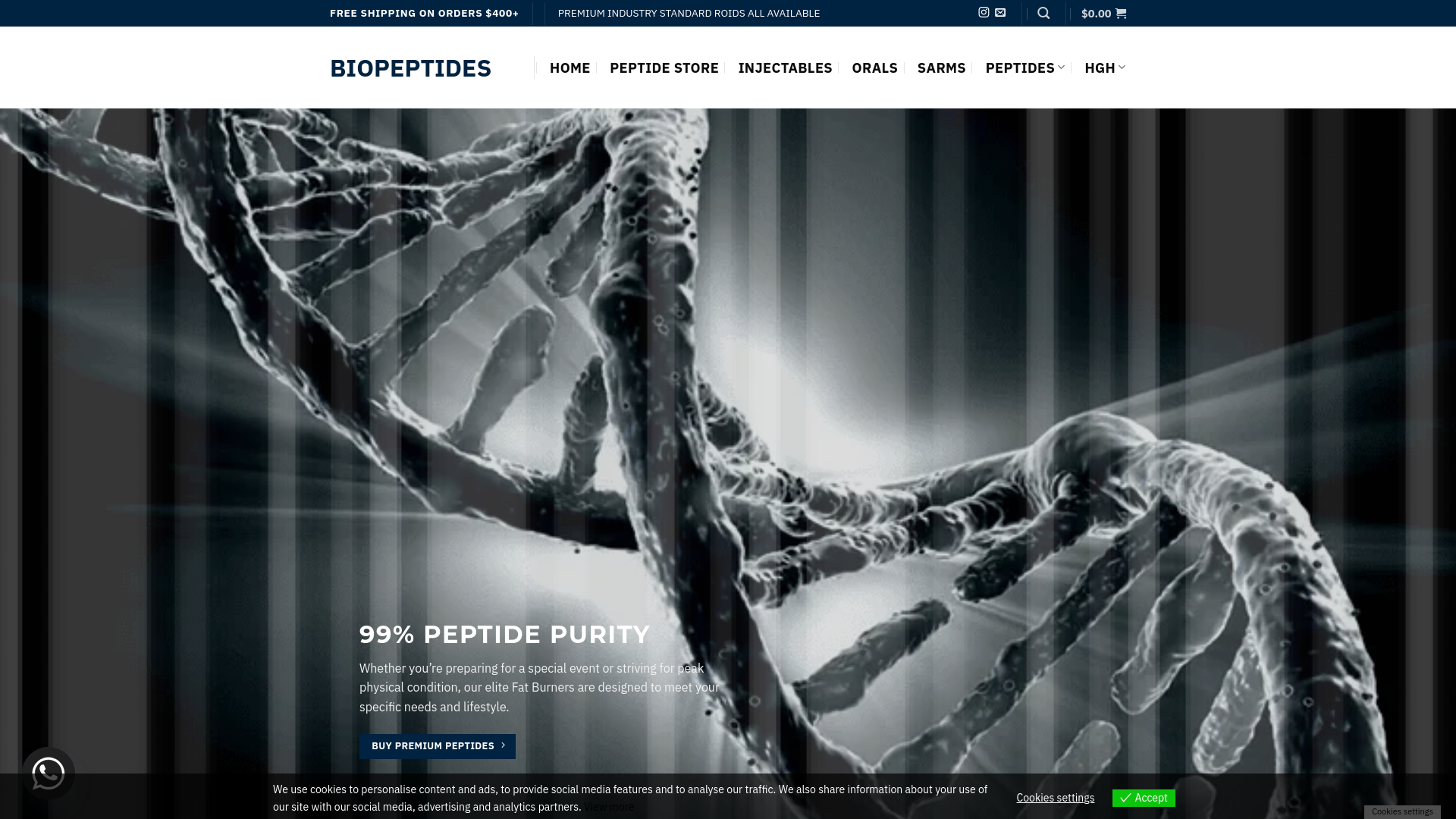 website screenshot of https://getbiopeptides.store/