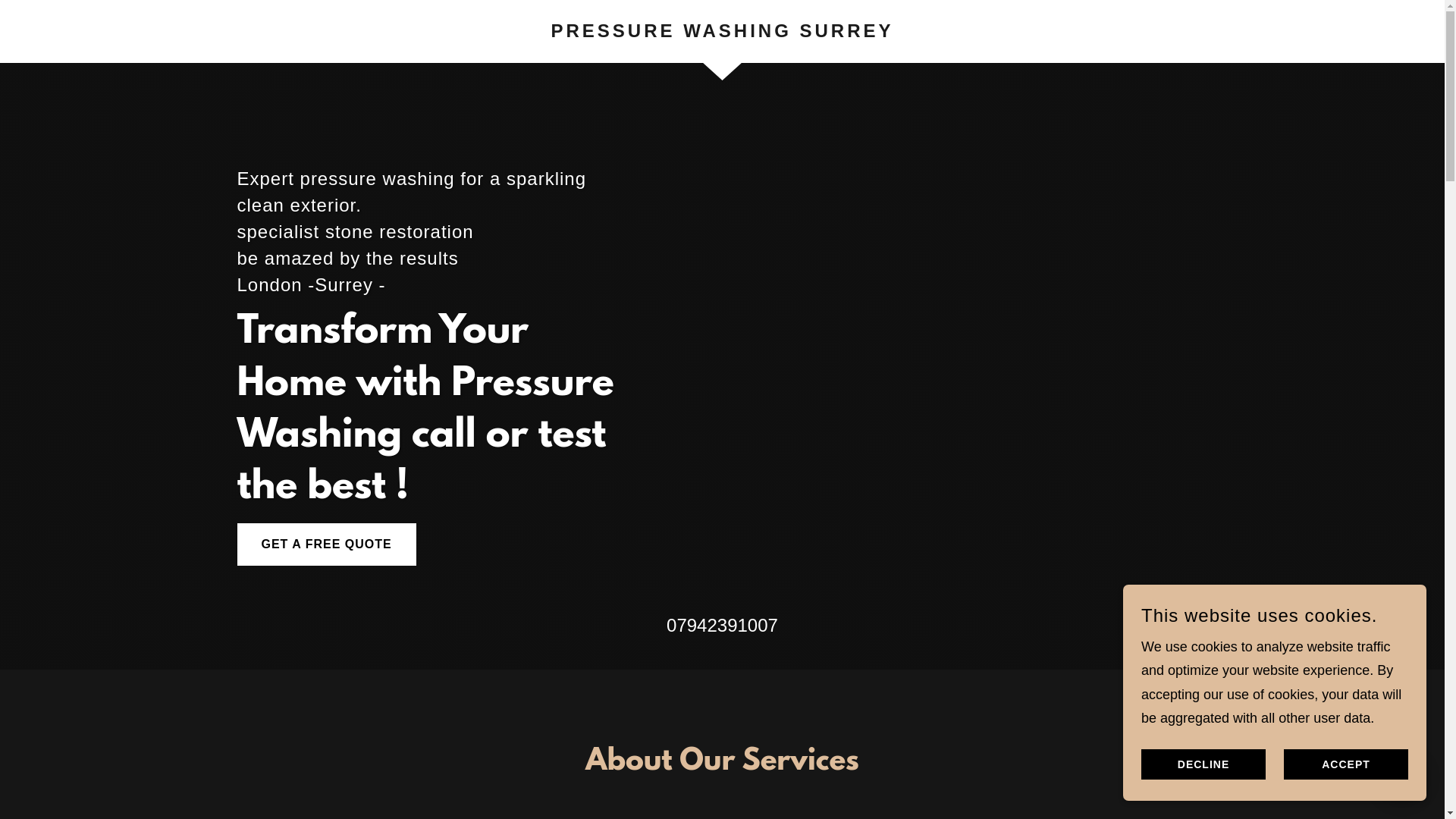 website screenshot of https://pressurewashingsurrey.co.uk/