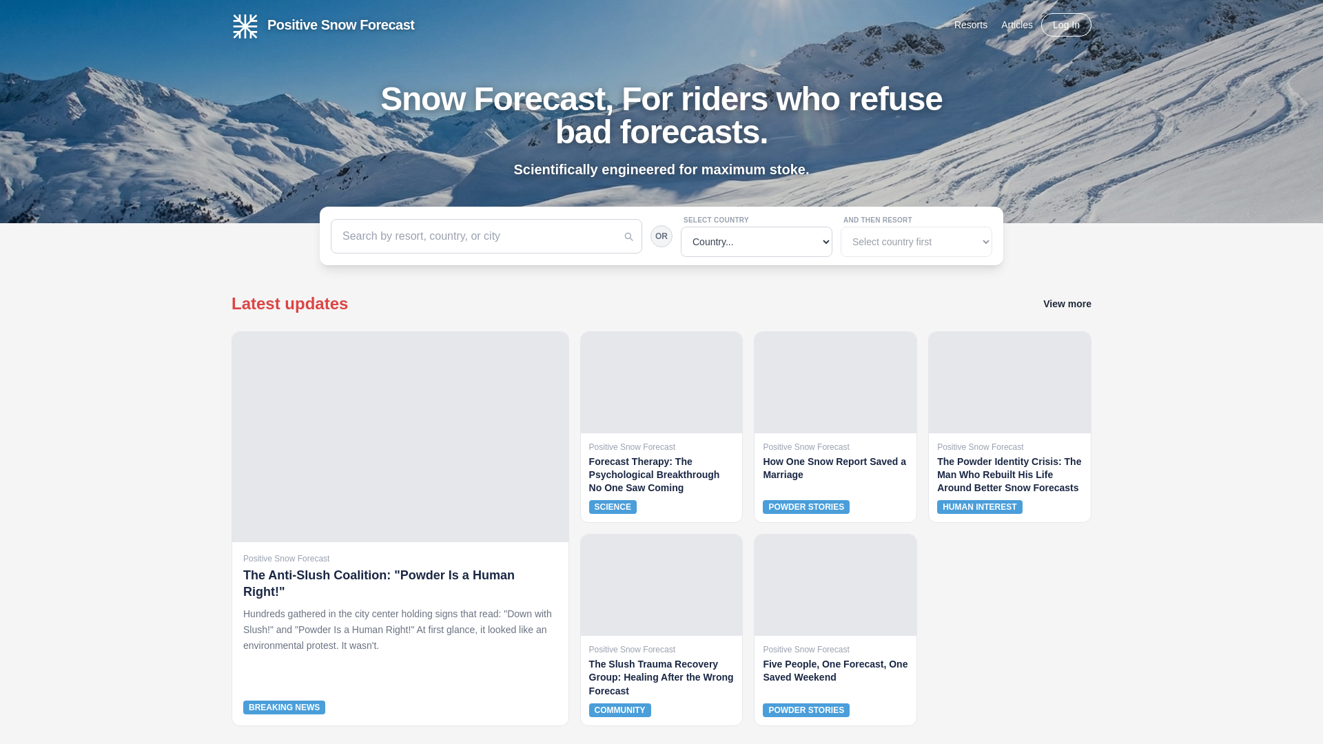 website screenshot of https://positivesnowforecast.com