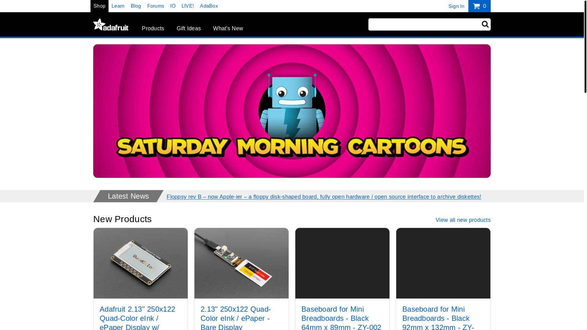 website screenshot of https://www.adafruit.com/