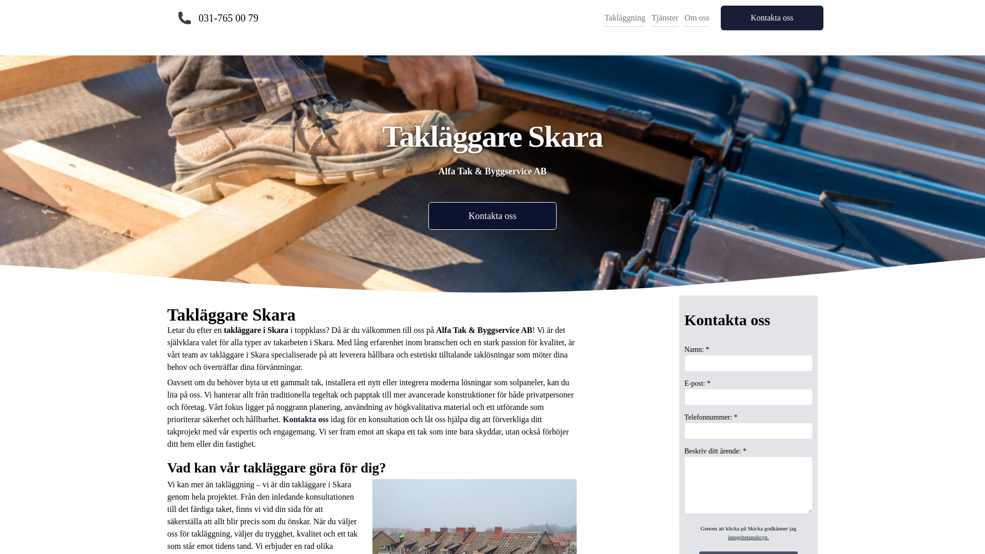 website screenshot of https://taklaggare-skara.se/