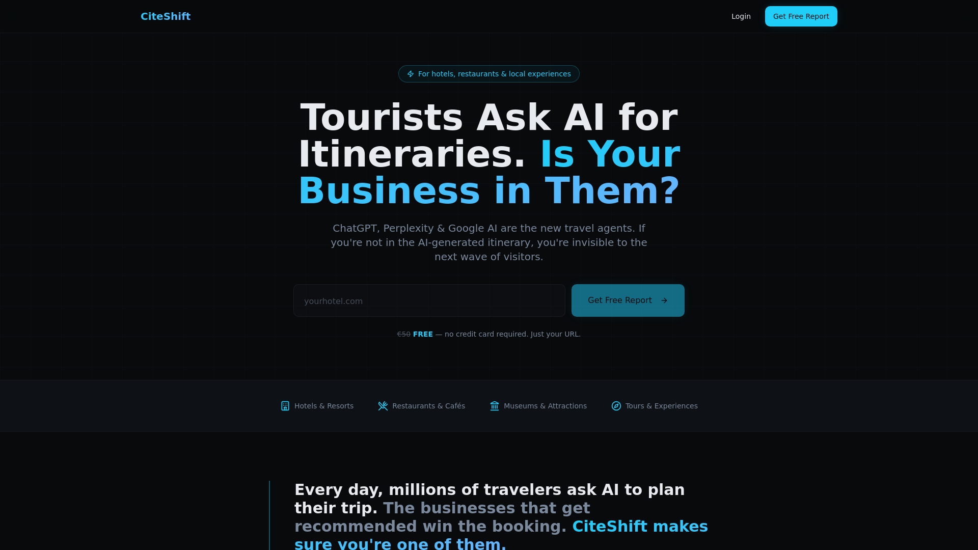 website screenshot of https://citeshift.eu