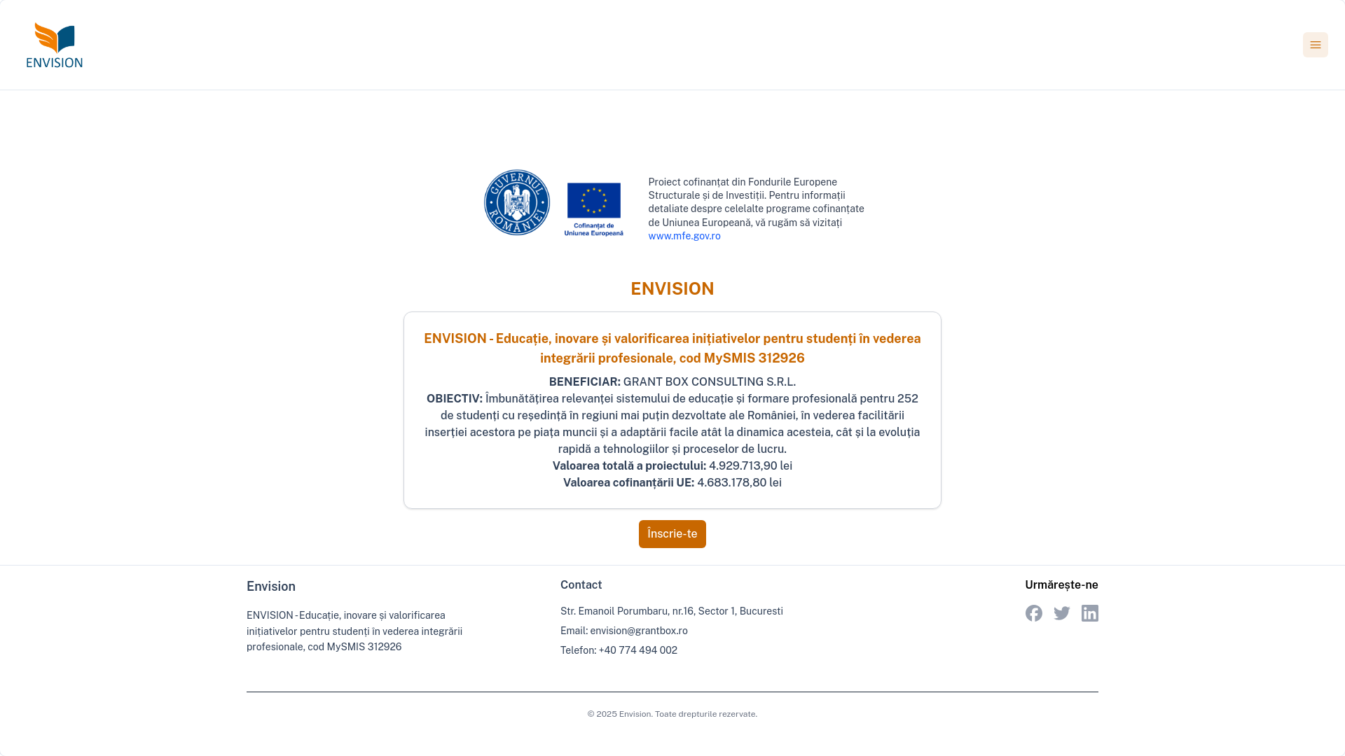 website screenshot of https://envision-practica.ro/