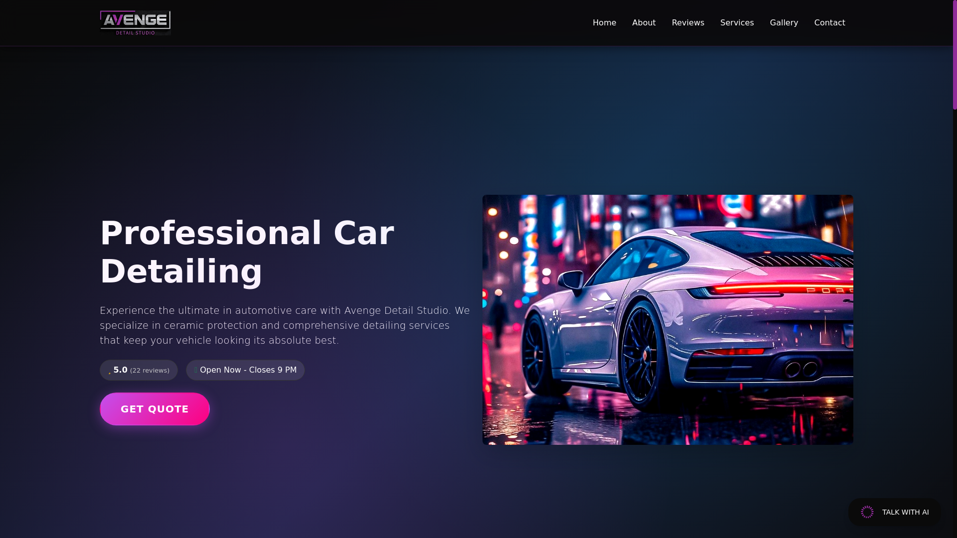 website screenshot of https://avengedetailstudio.com/