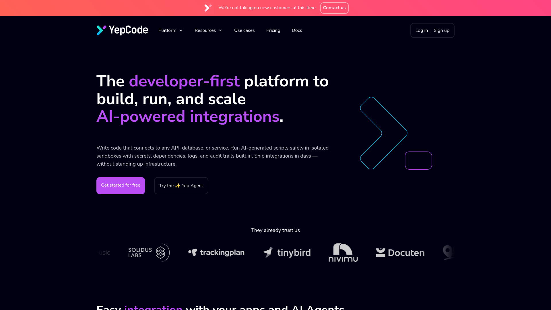 website screenshot of https://yepcode.io/