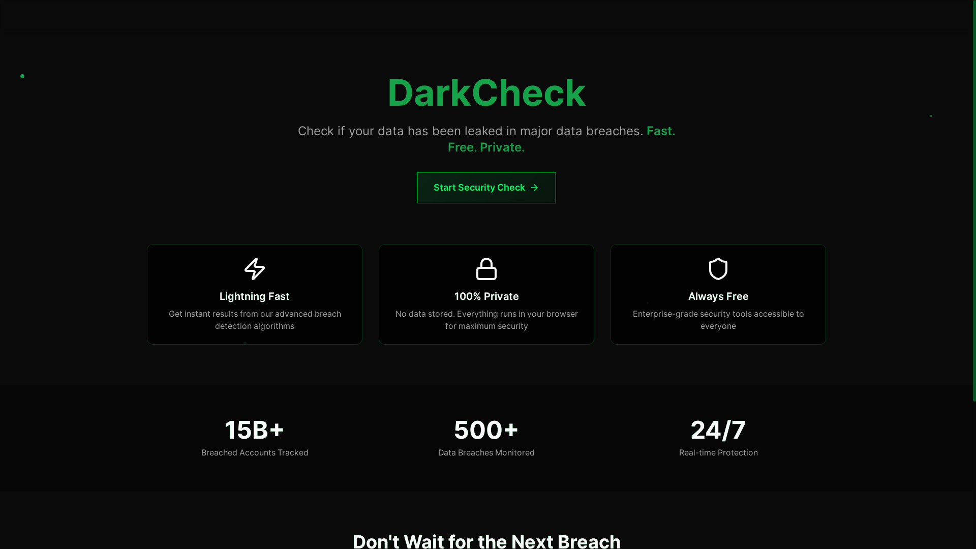 website screenshot of https://darkcheck.denti.systems/