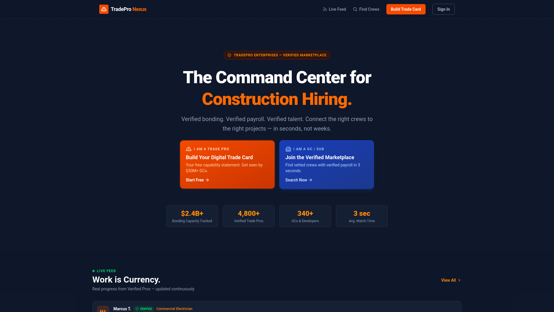 website screenshot of https://tradepronexus.com/