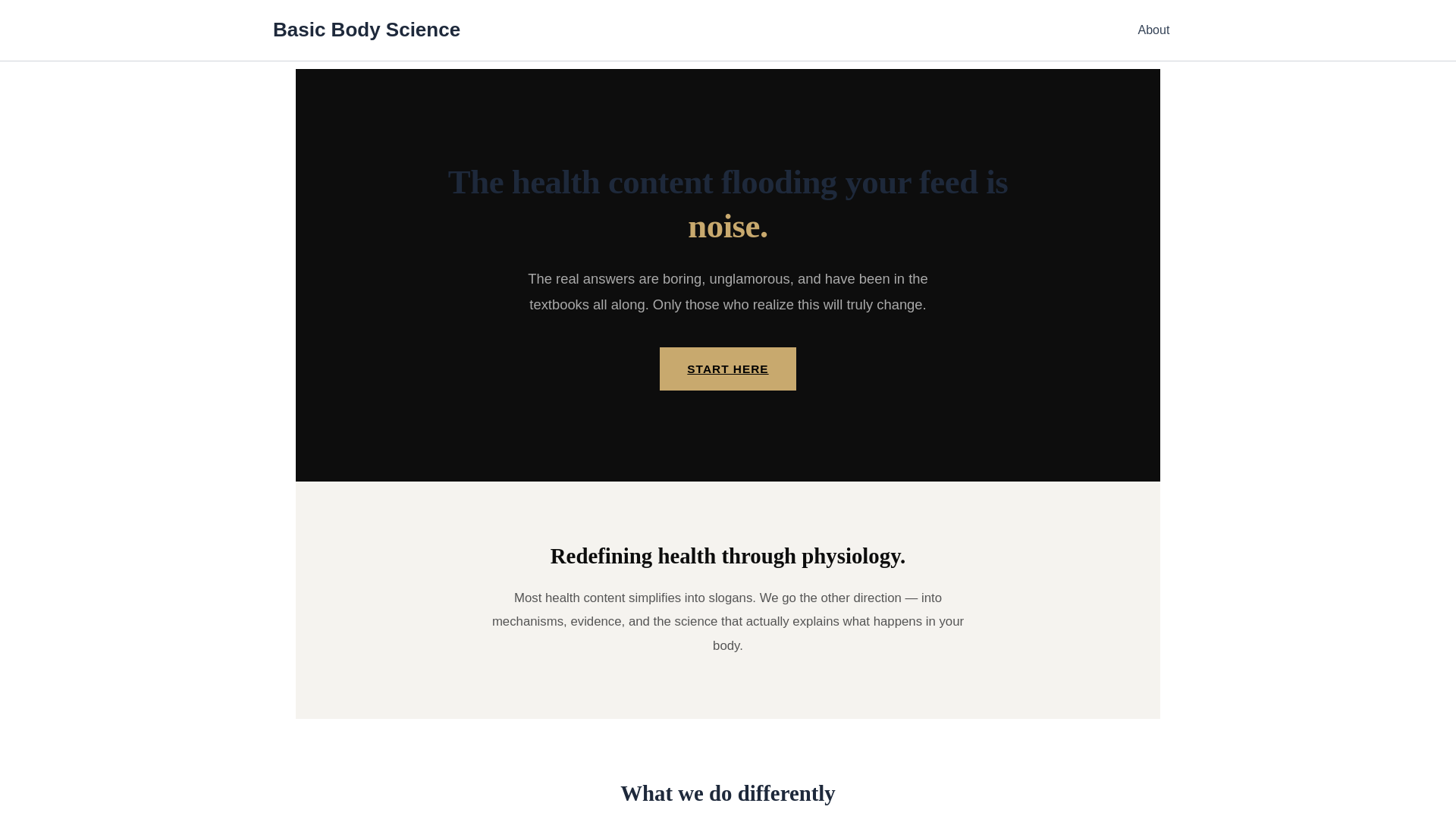 website screenshot of https://basicbodyscience.com/