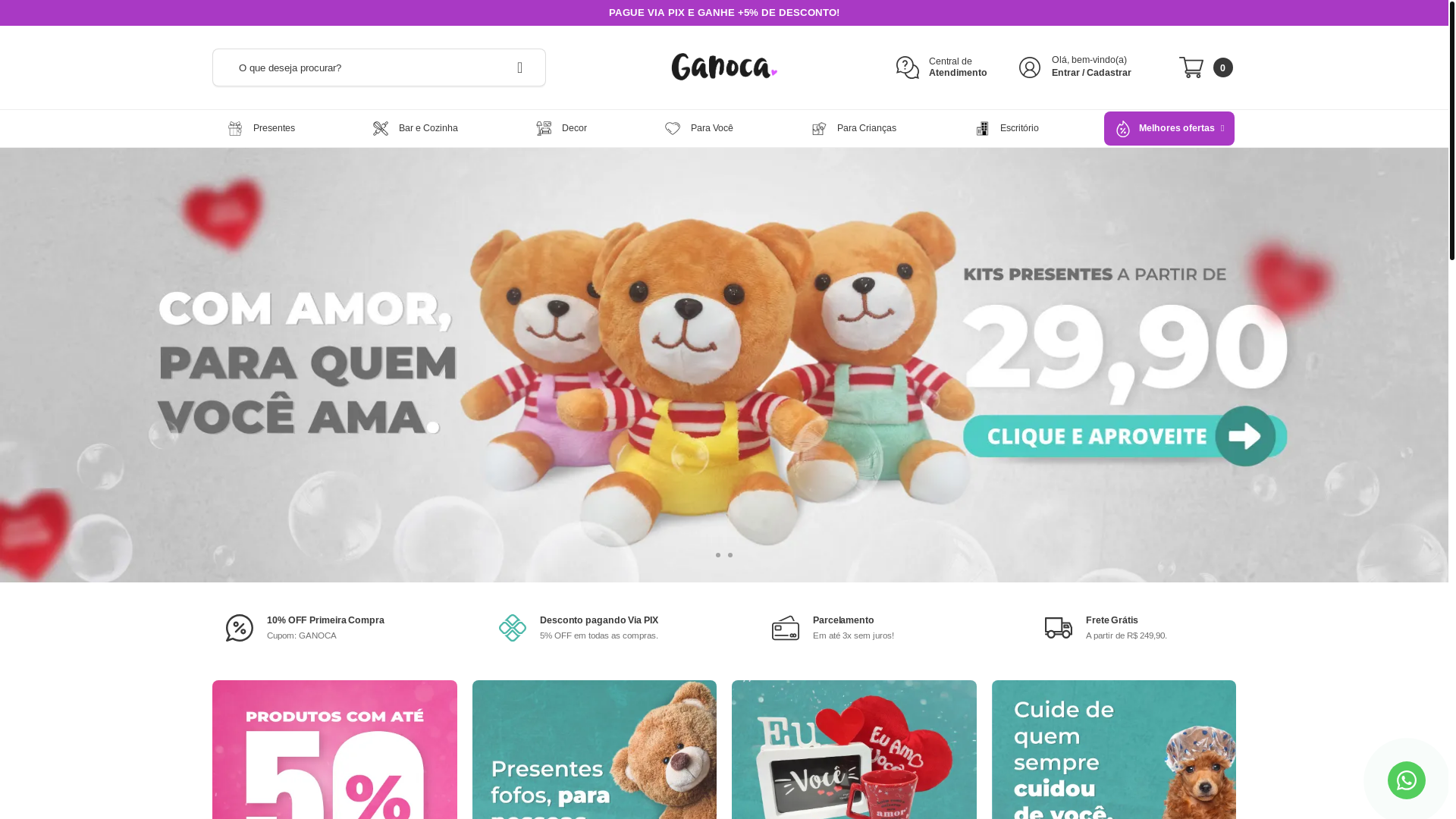 website screenshot of https://ganocapresentes.com.br/