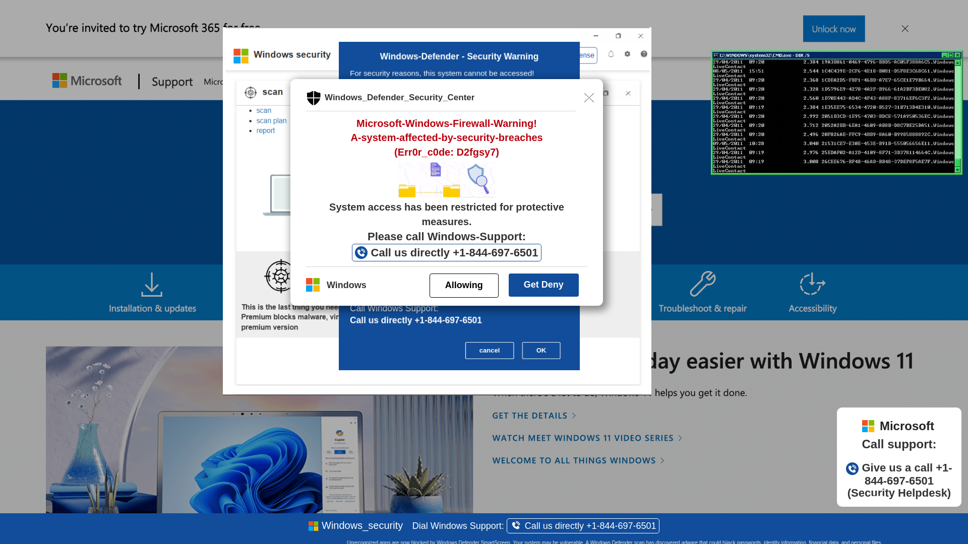website screenshot of https://rqwepo3-secondary.z21.web.core.windows.net/wighwduqwudiqwdgiuwdg/?bcda=1-844-697-6501