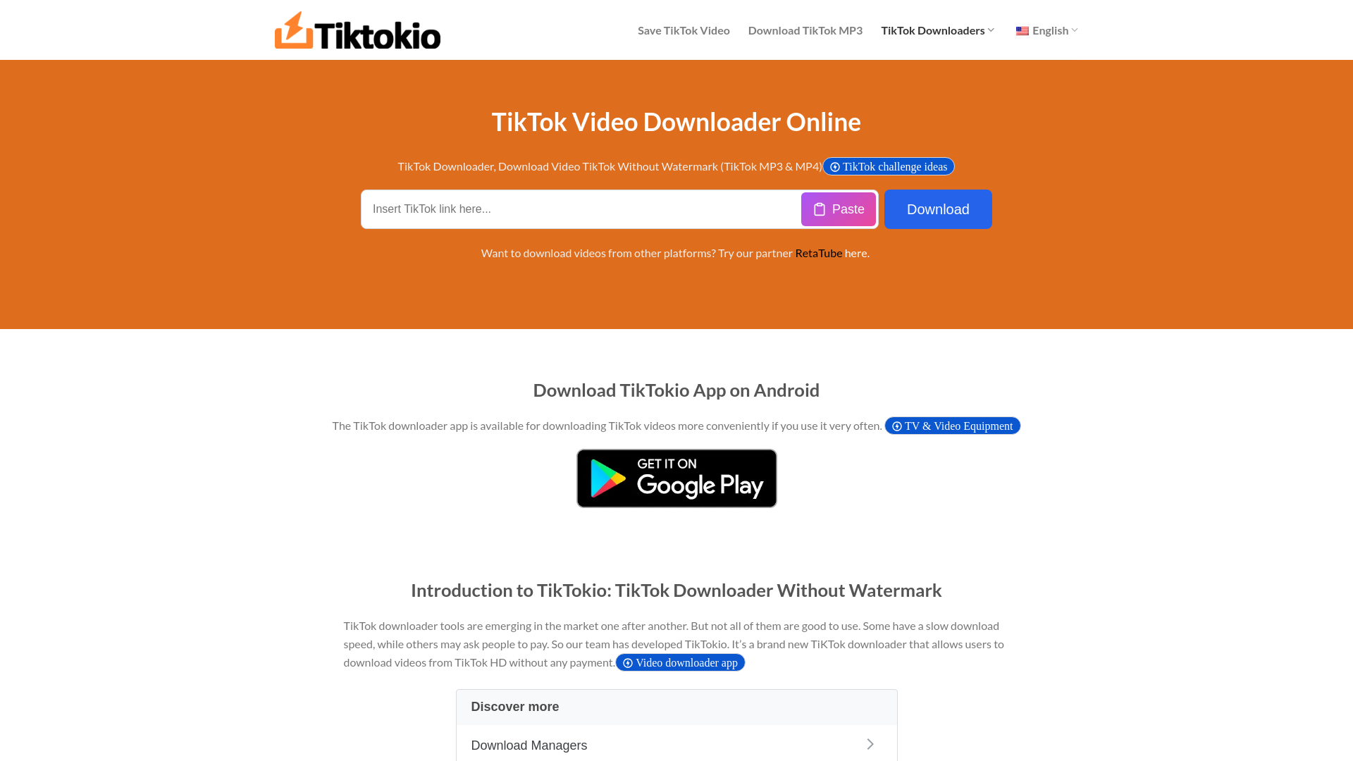 website screenshot of https://tiktokio.com