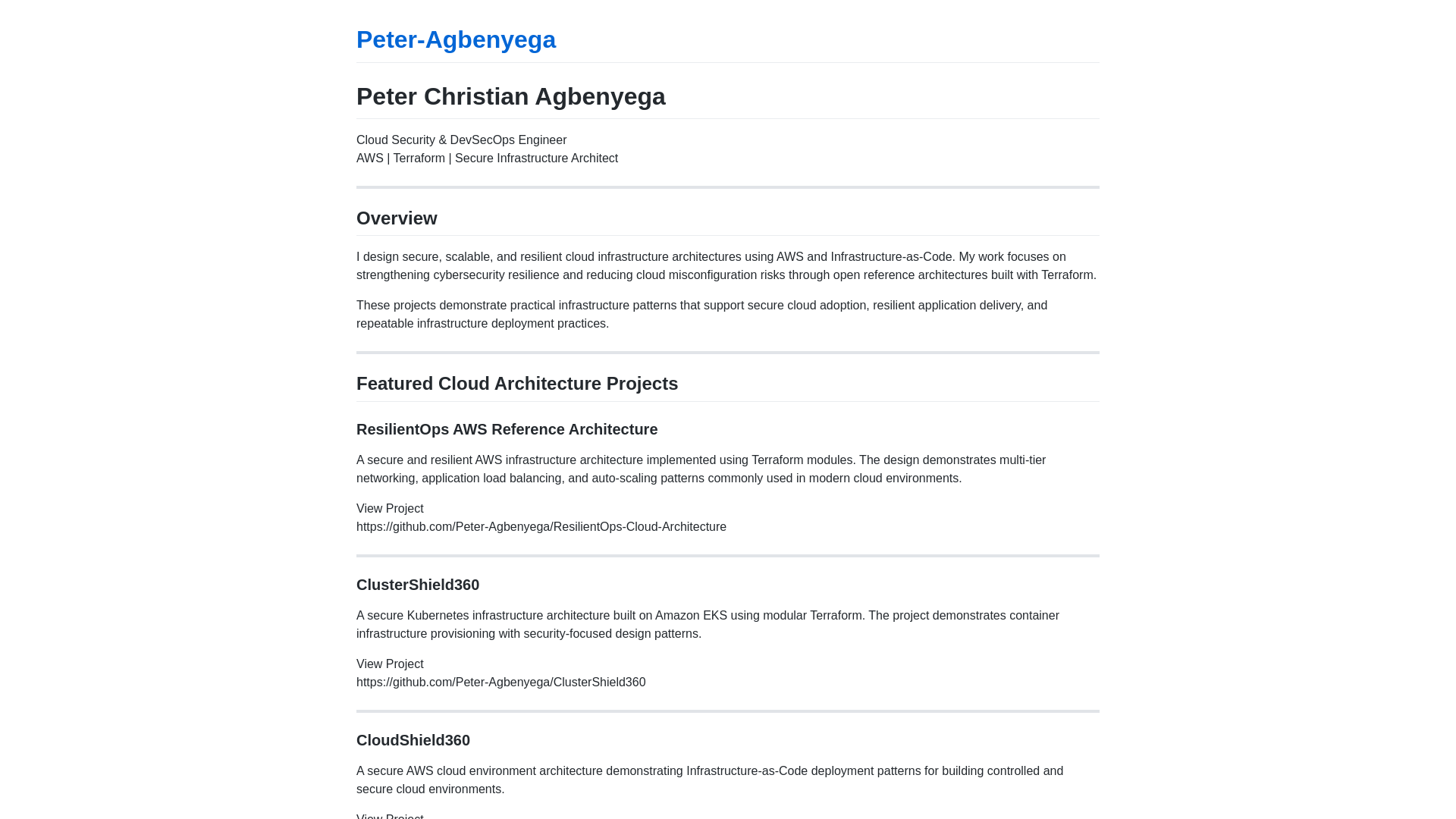website screenshot of https://petercagbenyega.com