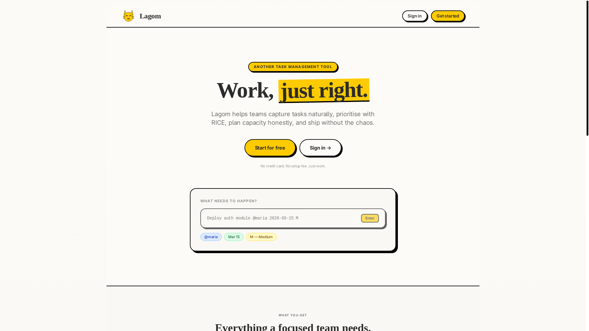 website screenshot of https://getlagom.app/