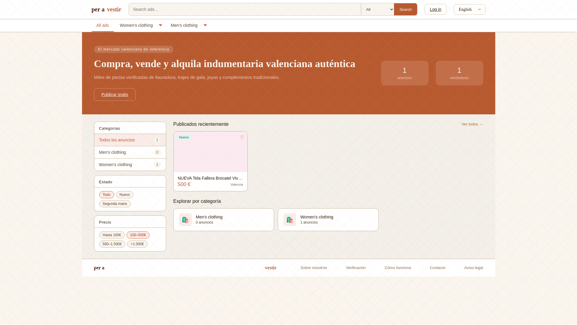 website screenshot of https://peravestir.es