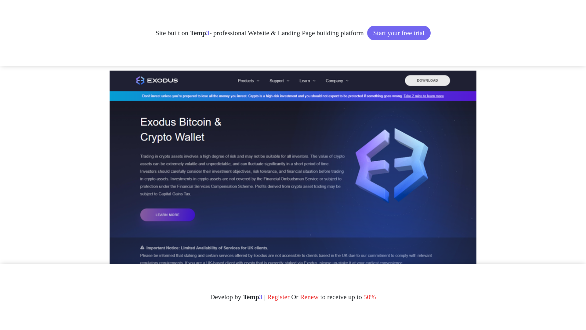 website screenshot of https://doc-exodusweb3-web-access.tem3.io