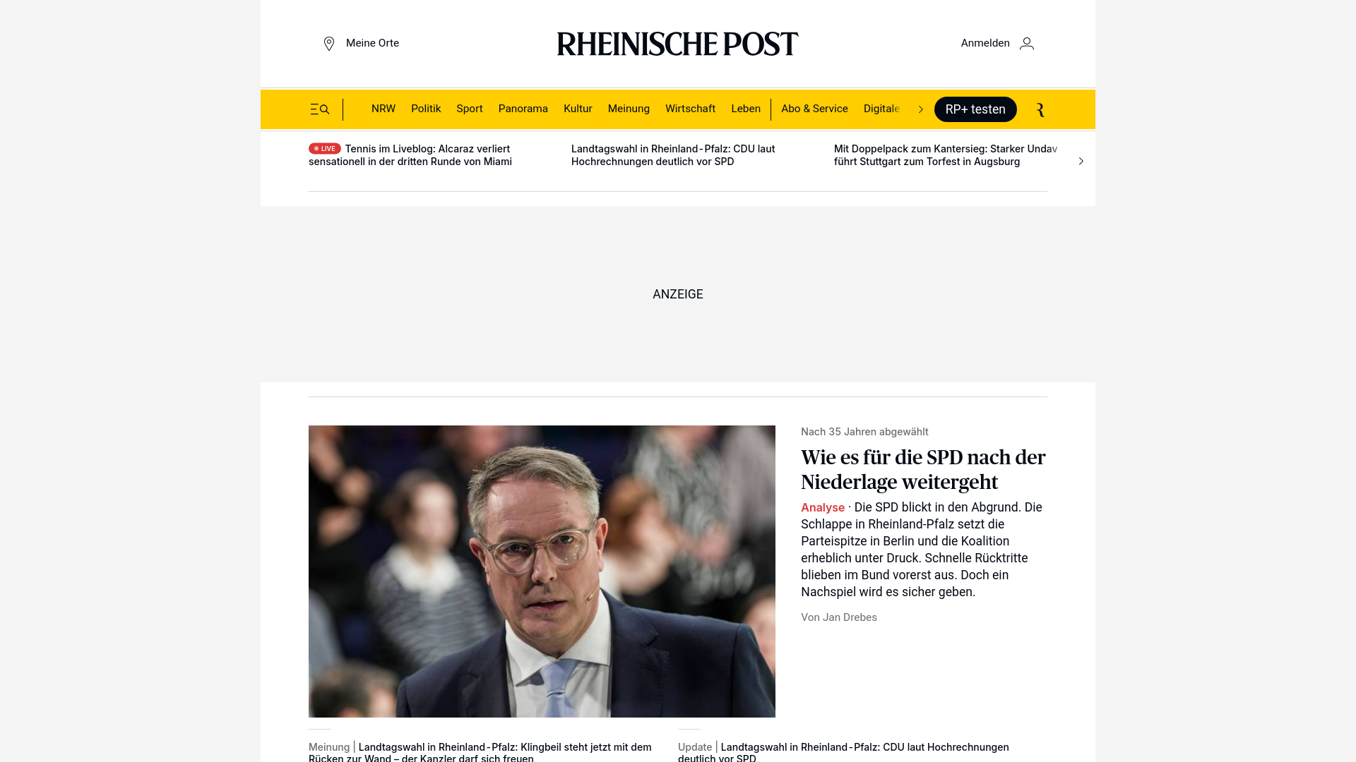 website screenshot of https://rp-online.de