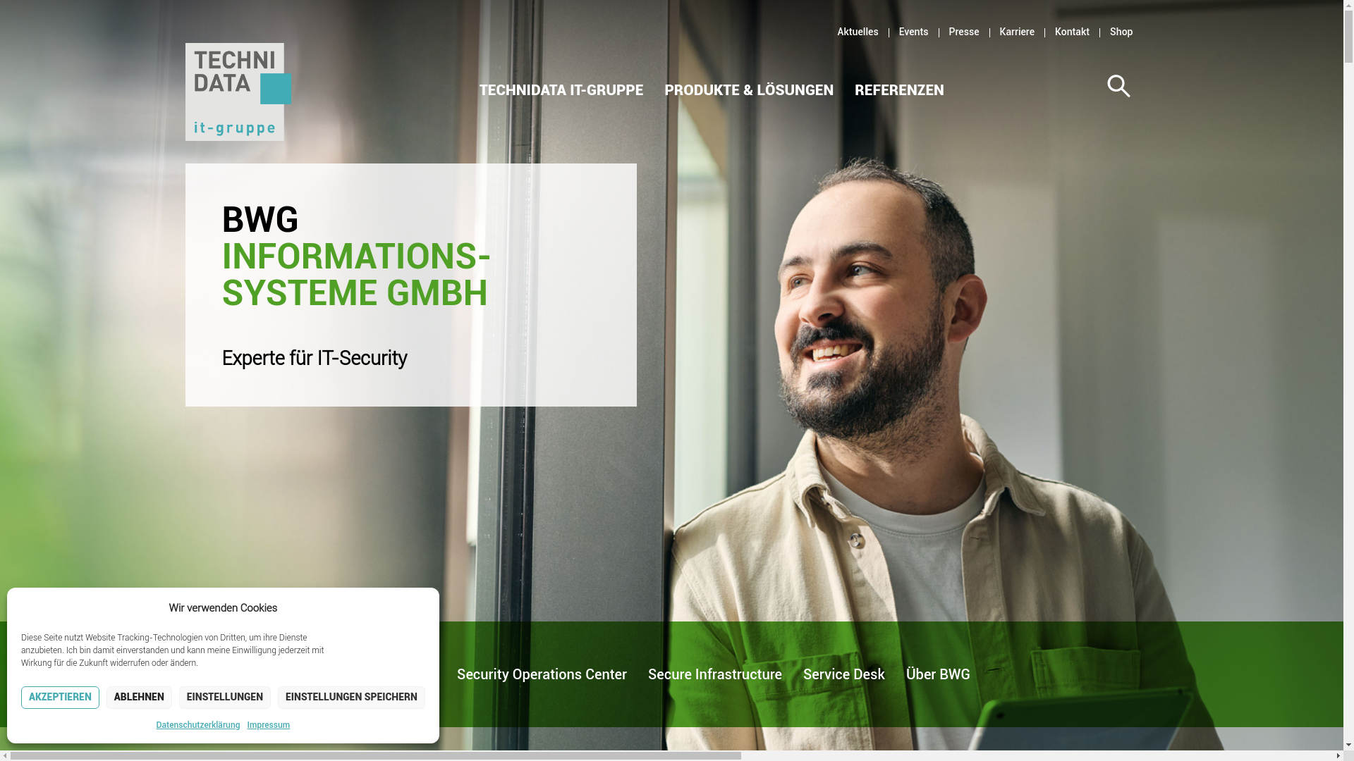 website screenshot of https://www.technidata.de/firmengruppe/bwg-informationssysteme-gmbh/
