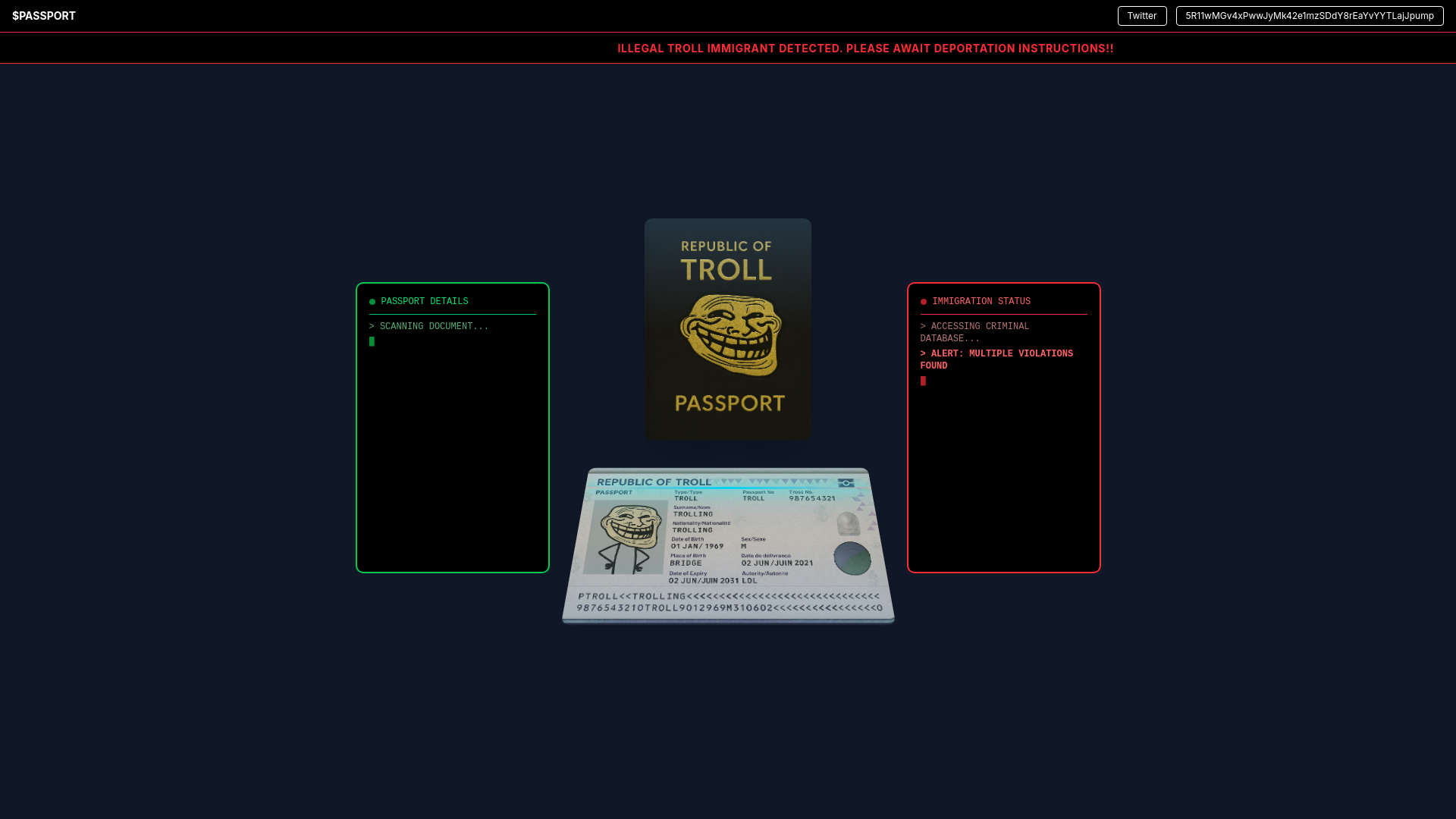 website screenshot of https://trollimmigrant.xyz/