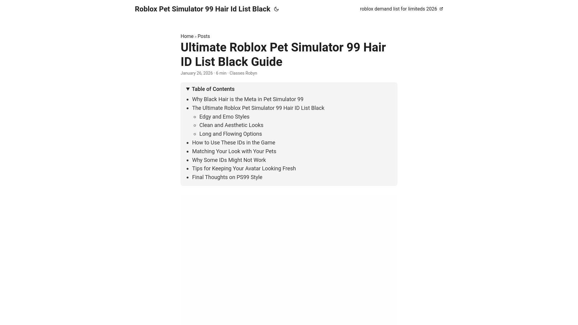 website screenshot of https://robloxpetsimulator99hairidlistblack.pages.dev/