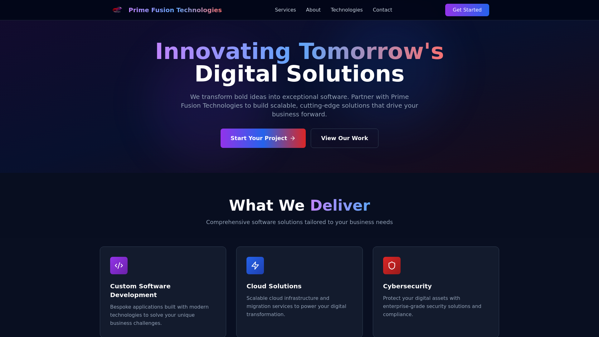 website screenshot of https://primefusiontechnologies.com