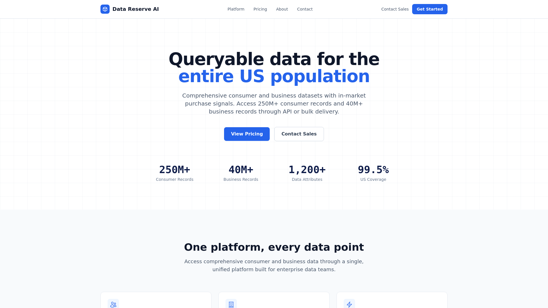 website screenshot of https://datareserve.ai