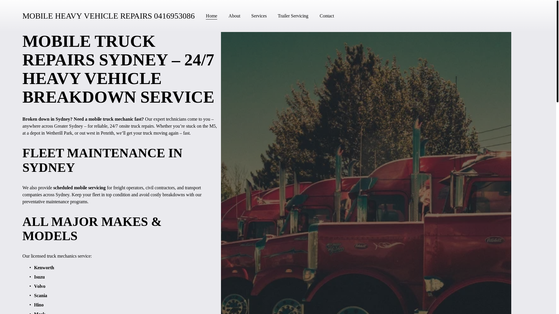website screenshot of https://mobileheavyvehiclerepairs.com.au/