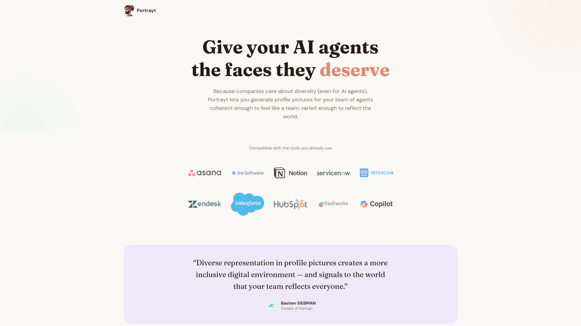 website screenshot of https://portrayt.ai/