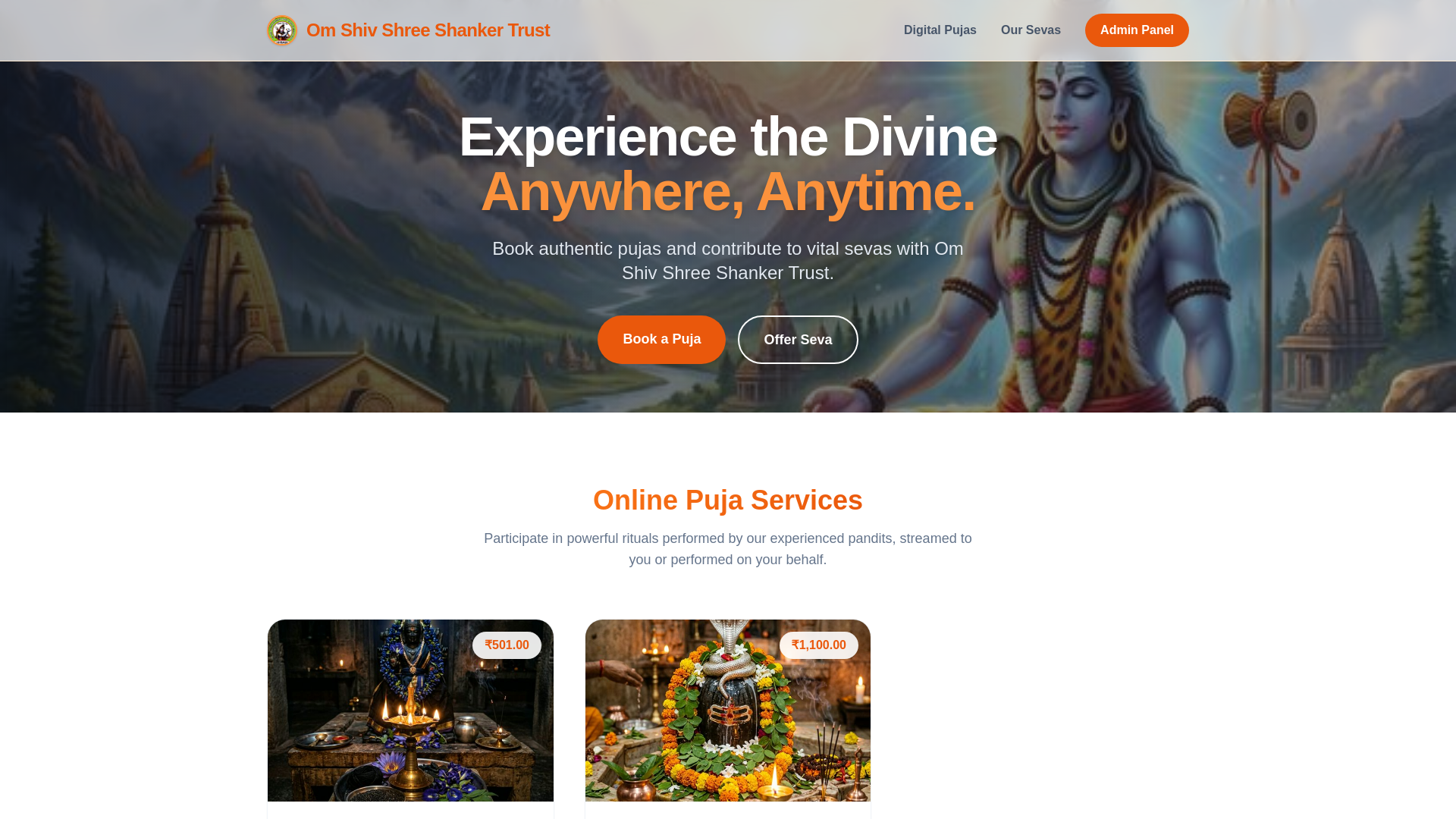 website screenshot of https://omshivshreeshankartrust.org/