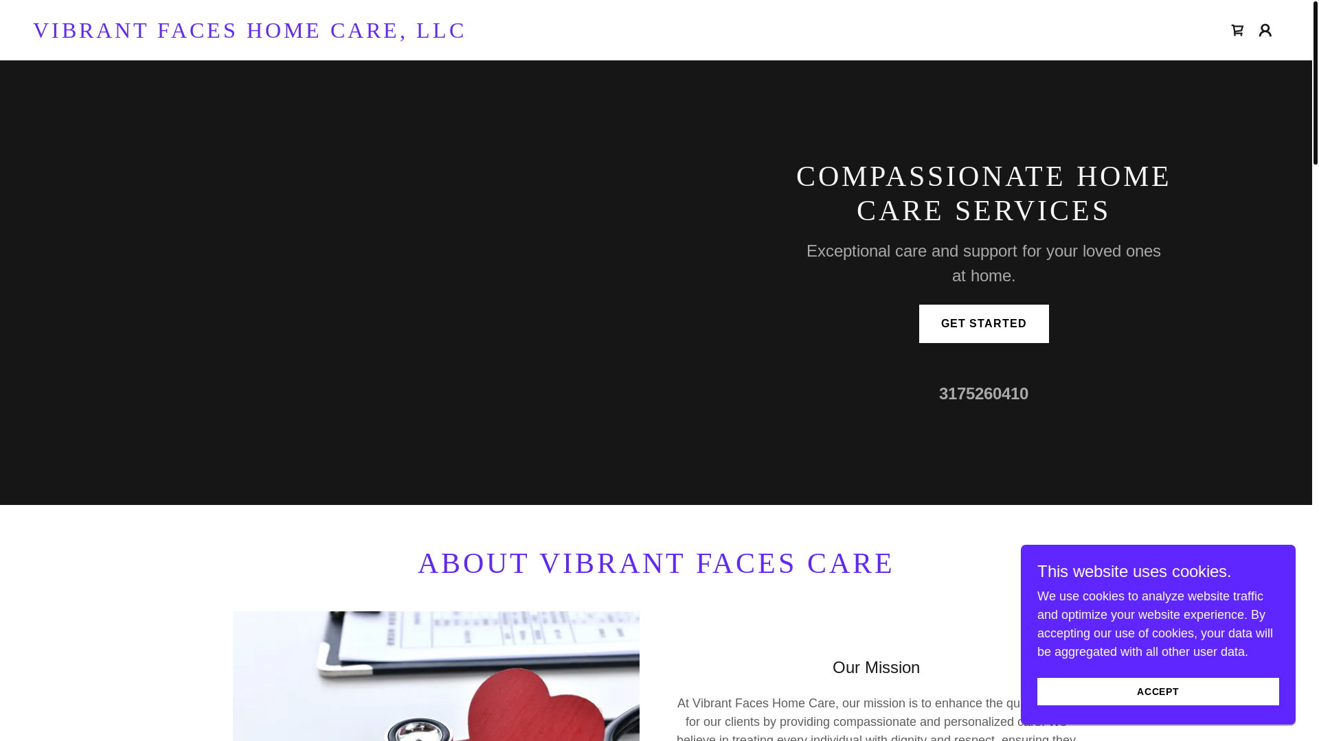 website screenshot of https://vibrantfaceshomecare.com/