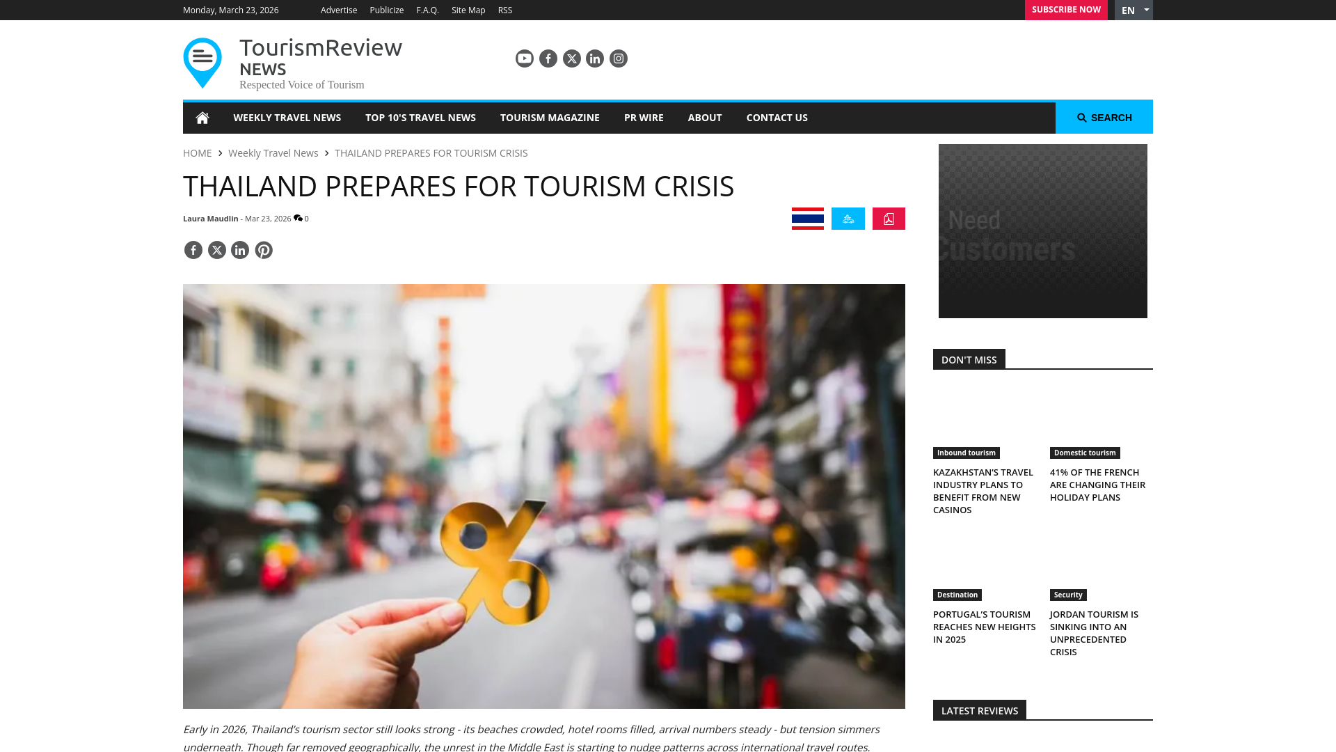 website screenshot of https://www.tourism-review.com/pending-tourism-crisis-activates-thai-authorities-news15369