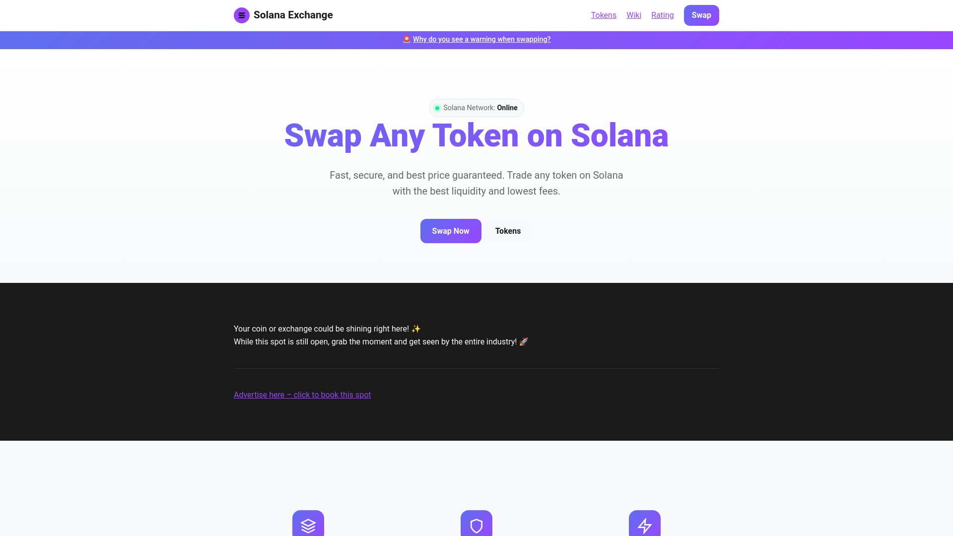 website screenshot of https://solana-exchange.org