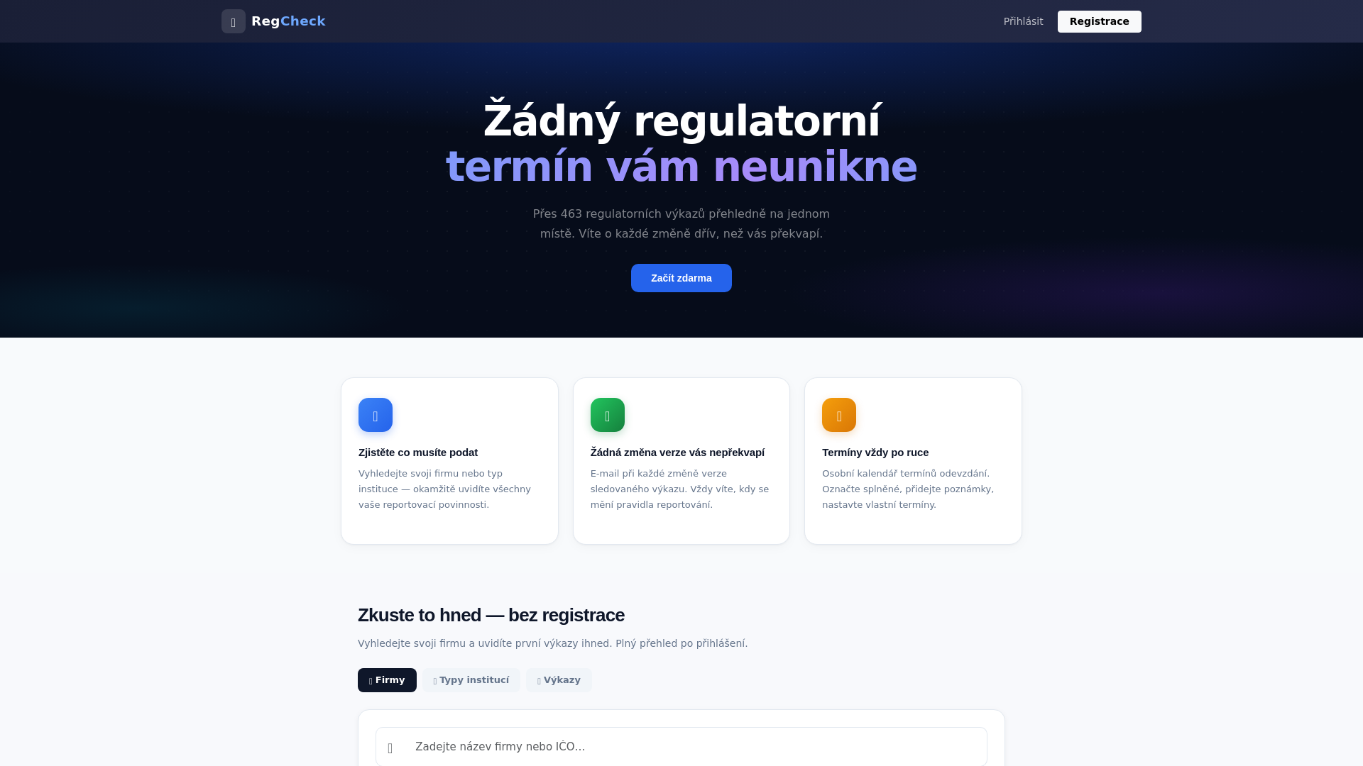 website screenshot of https://regcheck.cz/