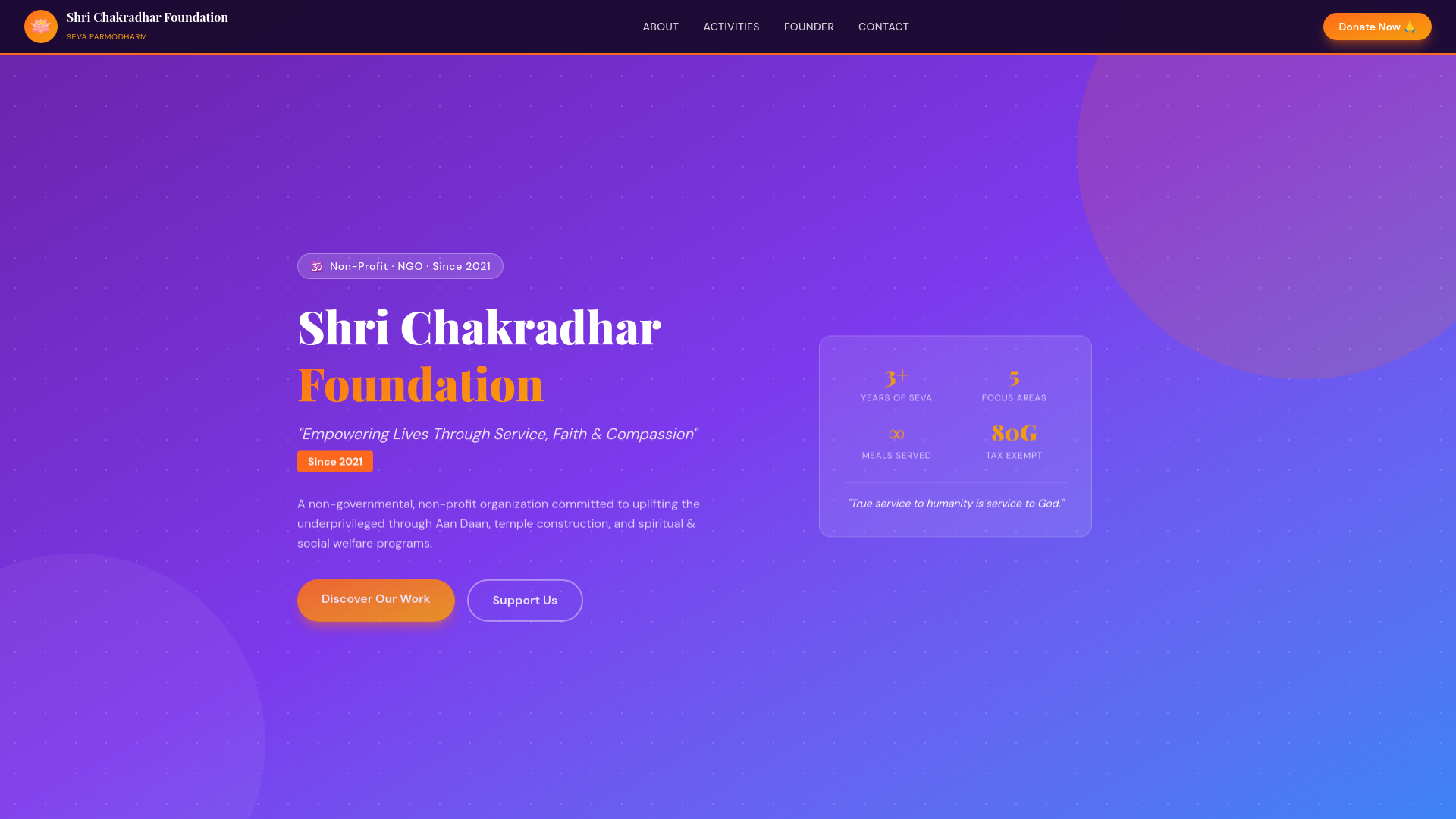 website screenshot of https://shrichakradharfoundation.com/