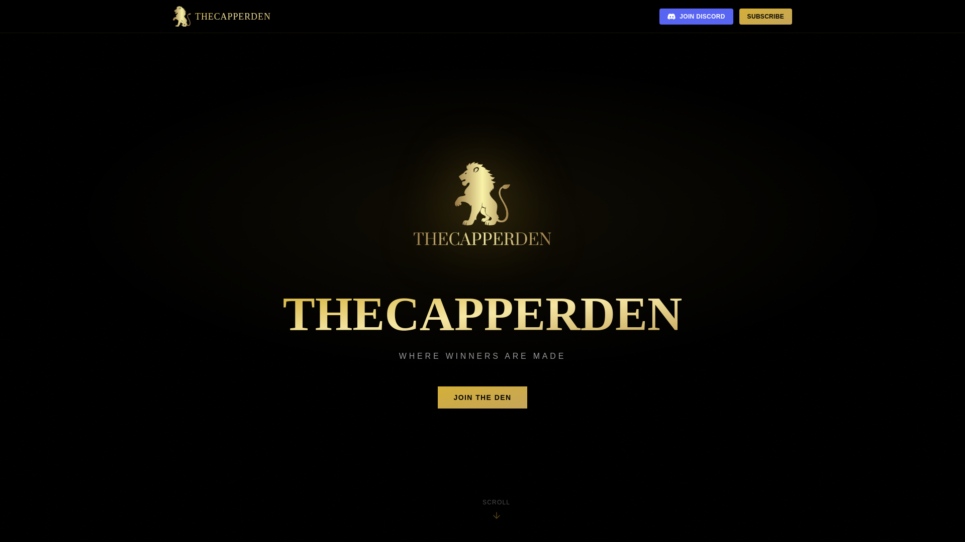 website screenshot of https://thecapperden.com/