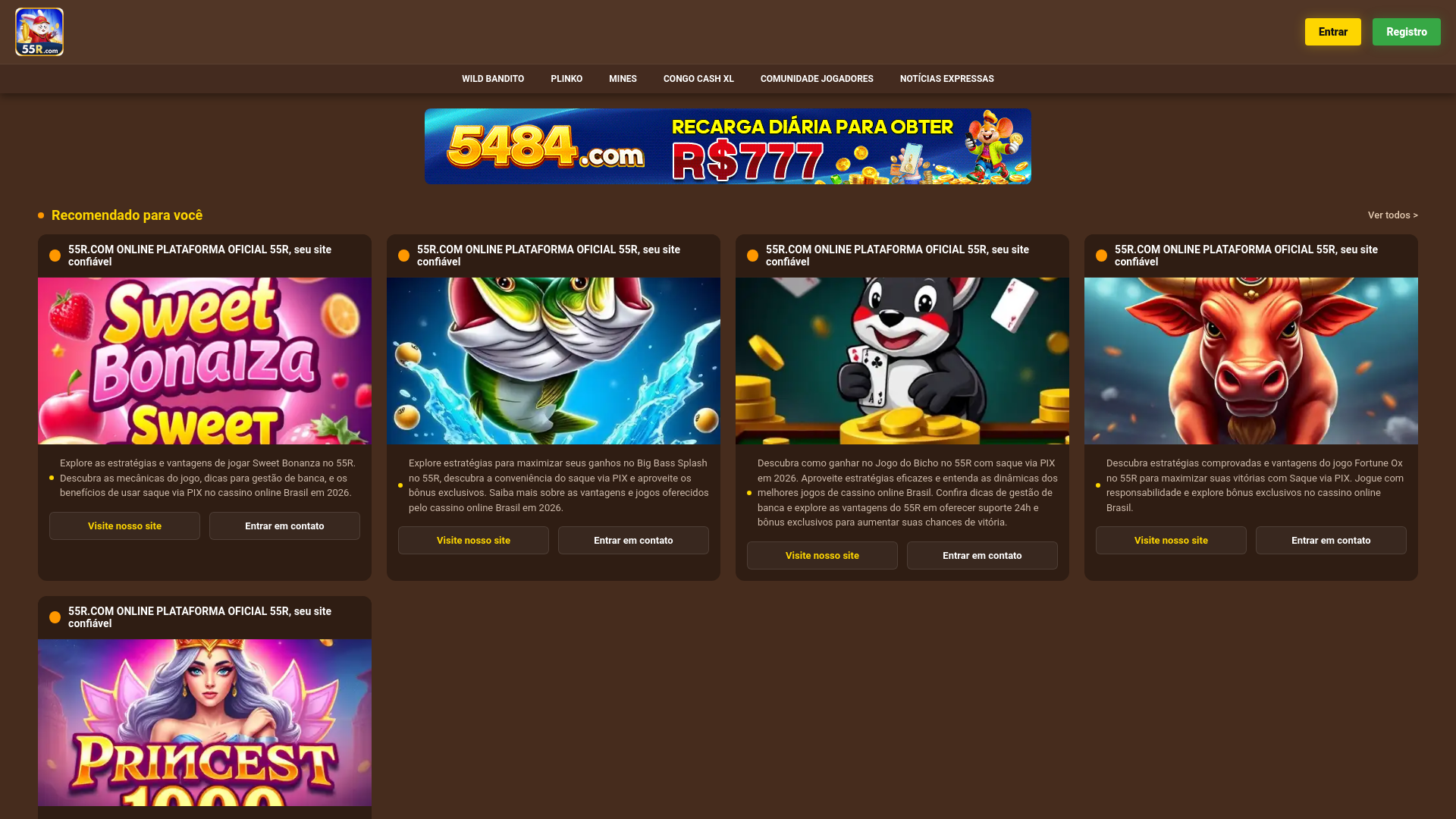 website screenshot of https://55rbets.com/