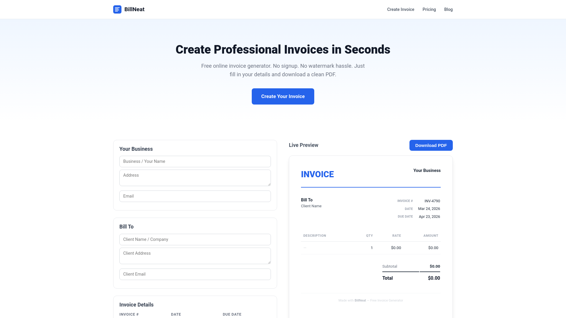 website screenshot of https://billneat.com/
