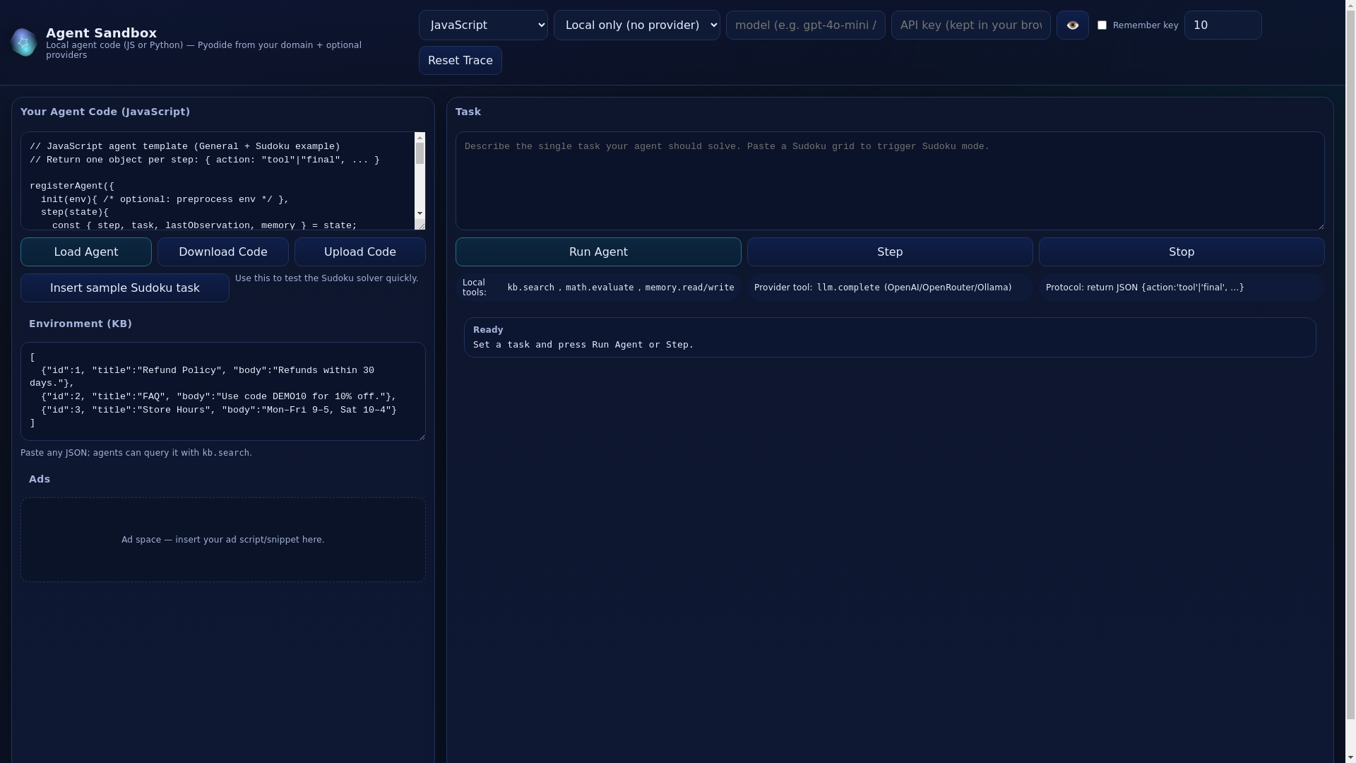 website screenshot of https://agentsandbox.net/