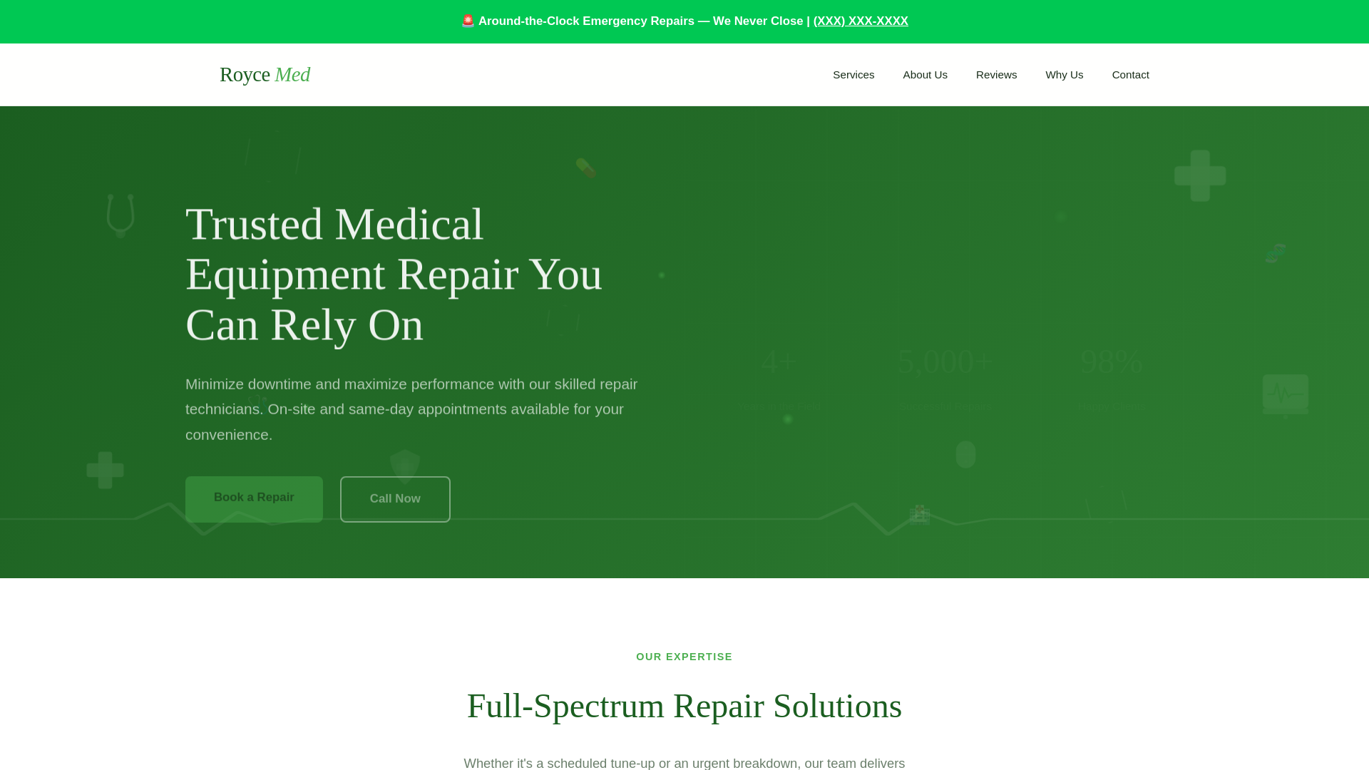 website screenshot of https://roycemed.net/