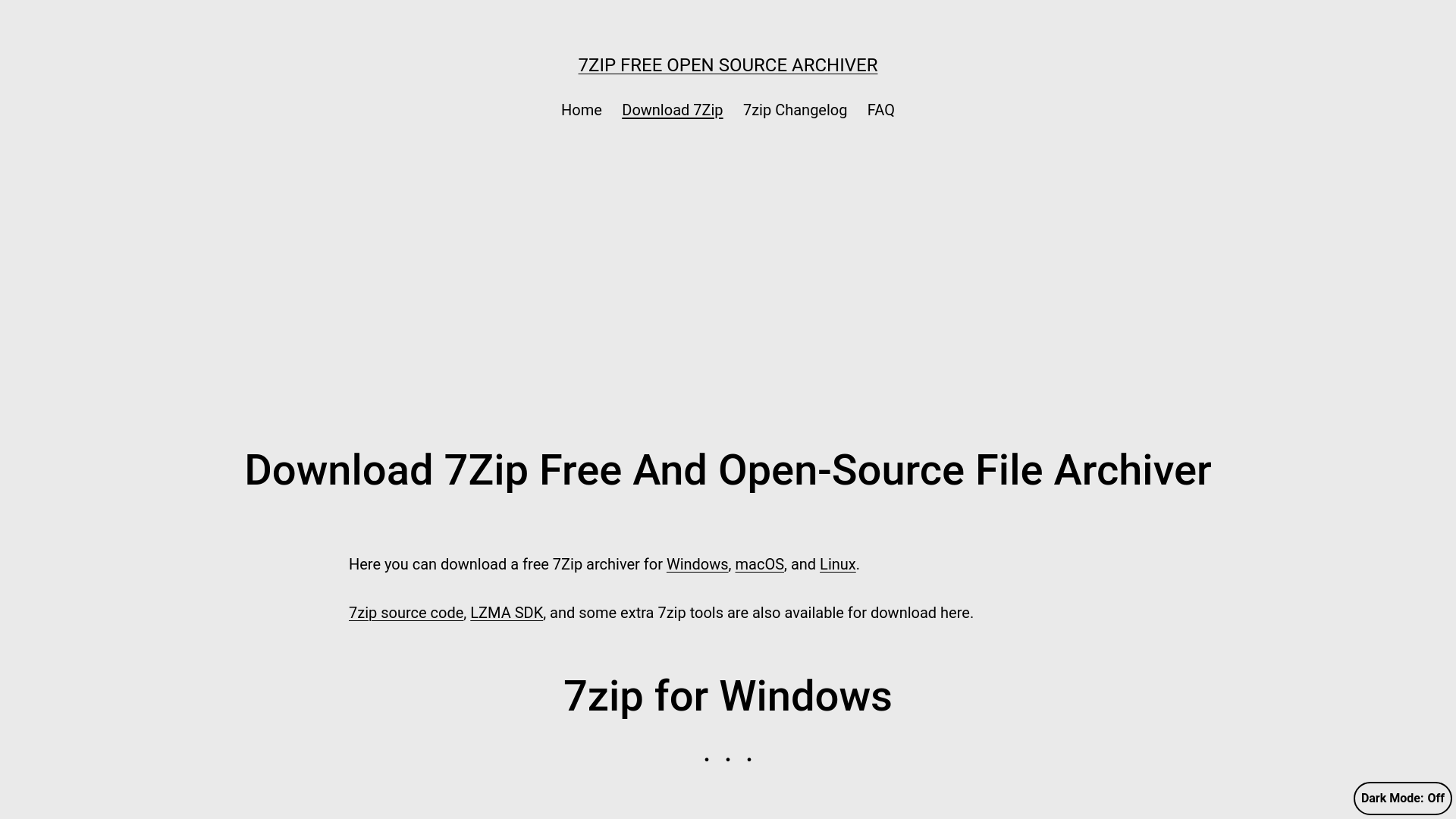 website screenshot of https://7zip.dev/en/download/